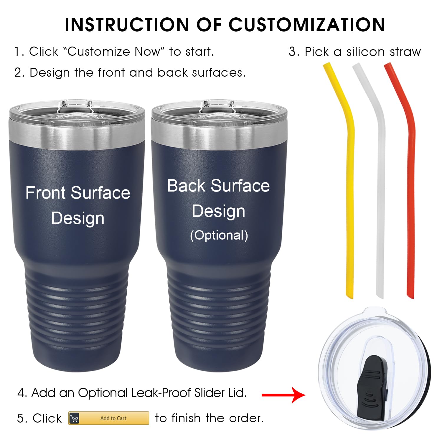 Personalized Tumblers 30oz with Lids and Straws  Your Name or Text Engraved in USA Customized Cups  Stainless Steel Vacuum Insulated Coffee Mugs  Father's Day Gifts for Dad by iProductsUS (Navy Blue)