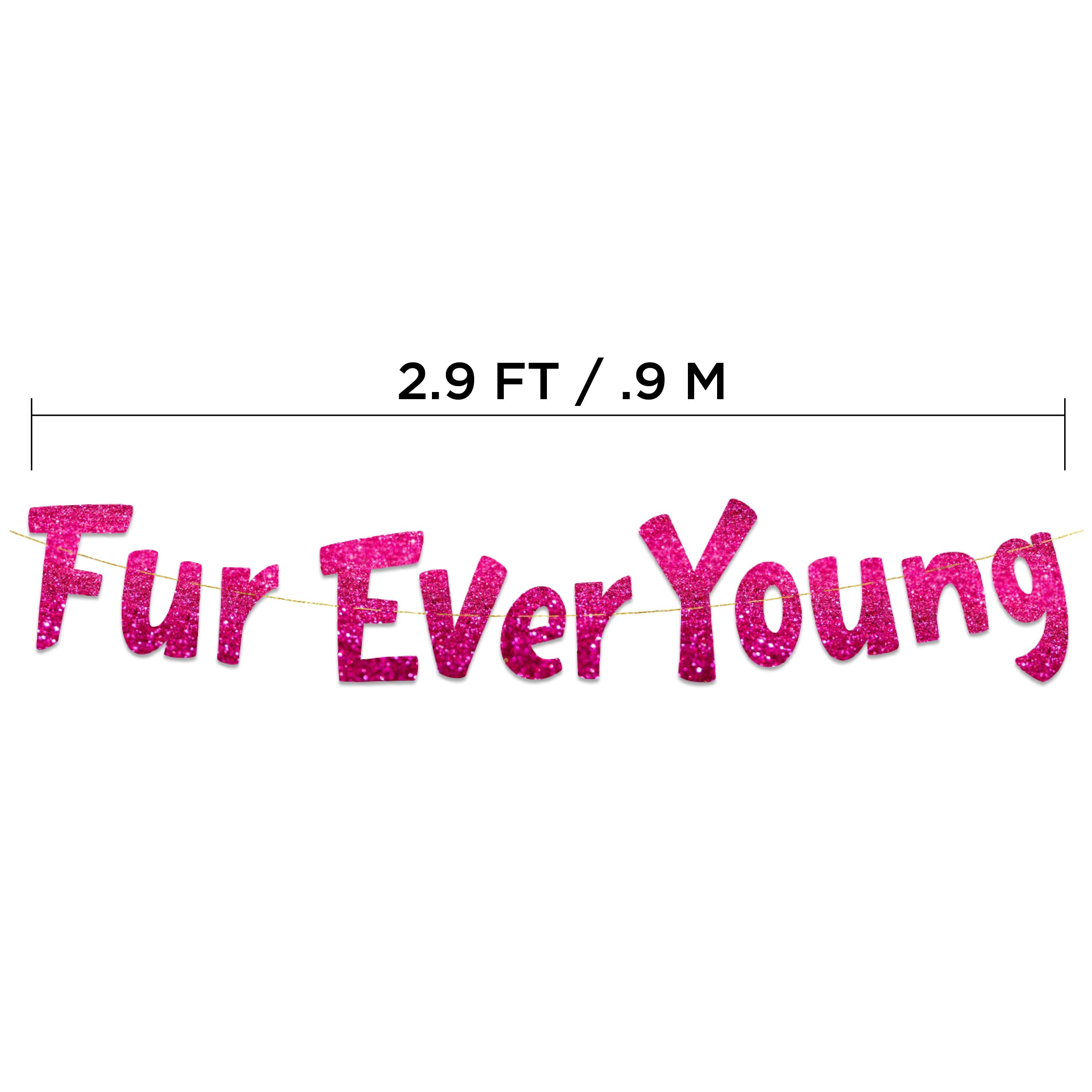 Furever Young Pink Glitter Banner - Dog Birthday Banner - Cat Birthday Decorations - Funny Puppy And Kitten Birthday Party Suppl