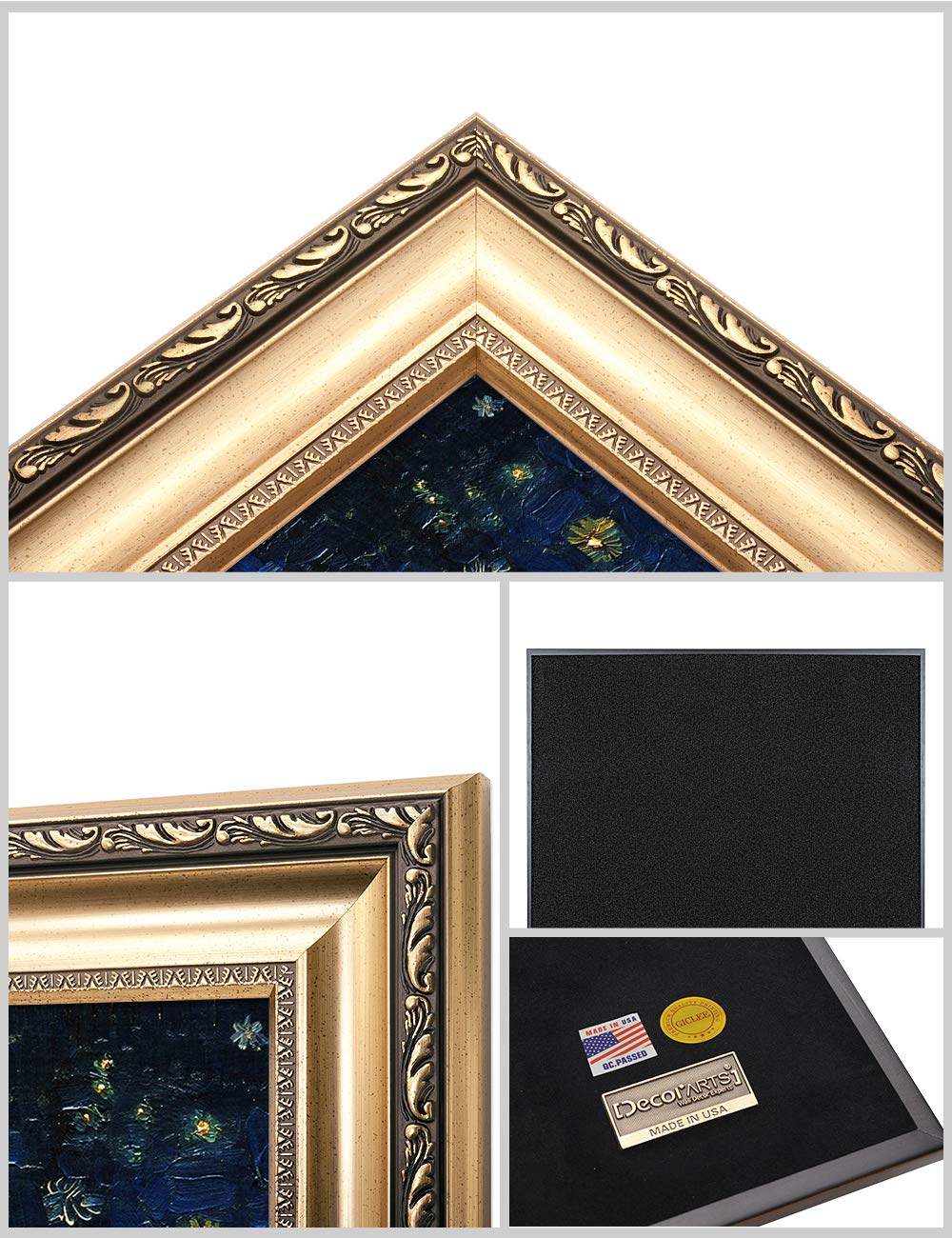 Decorarts - Starry Night Over The Rhone - Vincent Van Gogh. Giclee Print On Canvas With Matching Golden-Relief Framed Wall Art.