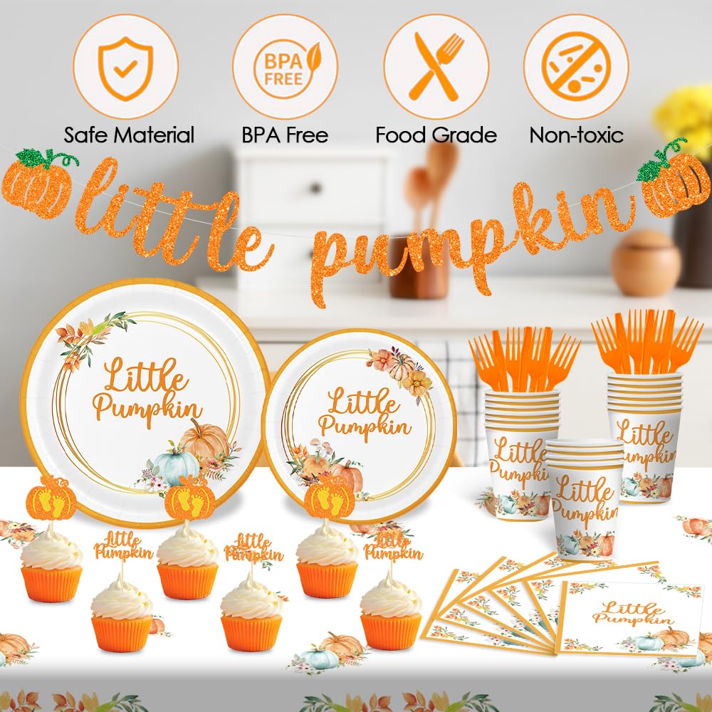 Little Pumpkin Baby Shower Party Decorations Set Serves 25, Little Pumpkin Baby Shower Plates And Cups, A Little Pumpkin Is On T