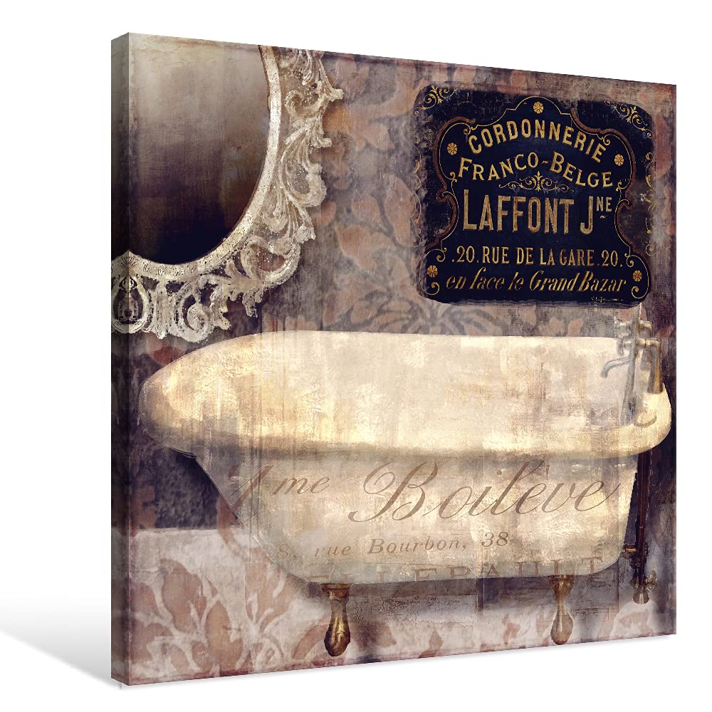 Chadow Artwork - Vintage Bathroom Canvas Wall Art Rustic Bathtub Prints Retro Poster Picture Framed Artwork Ready To Hang For Fa