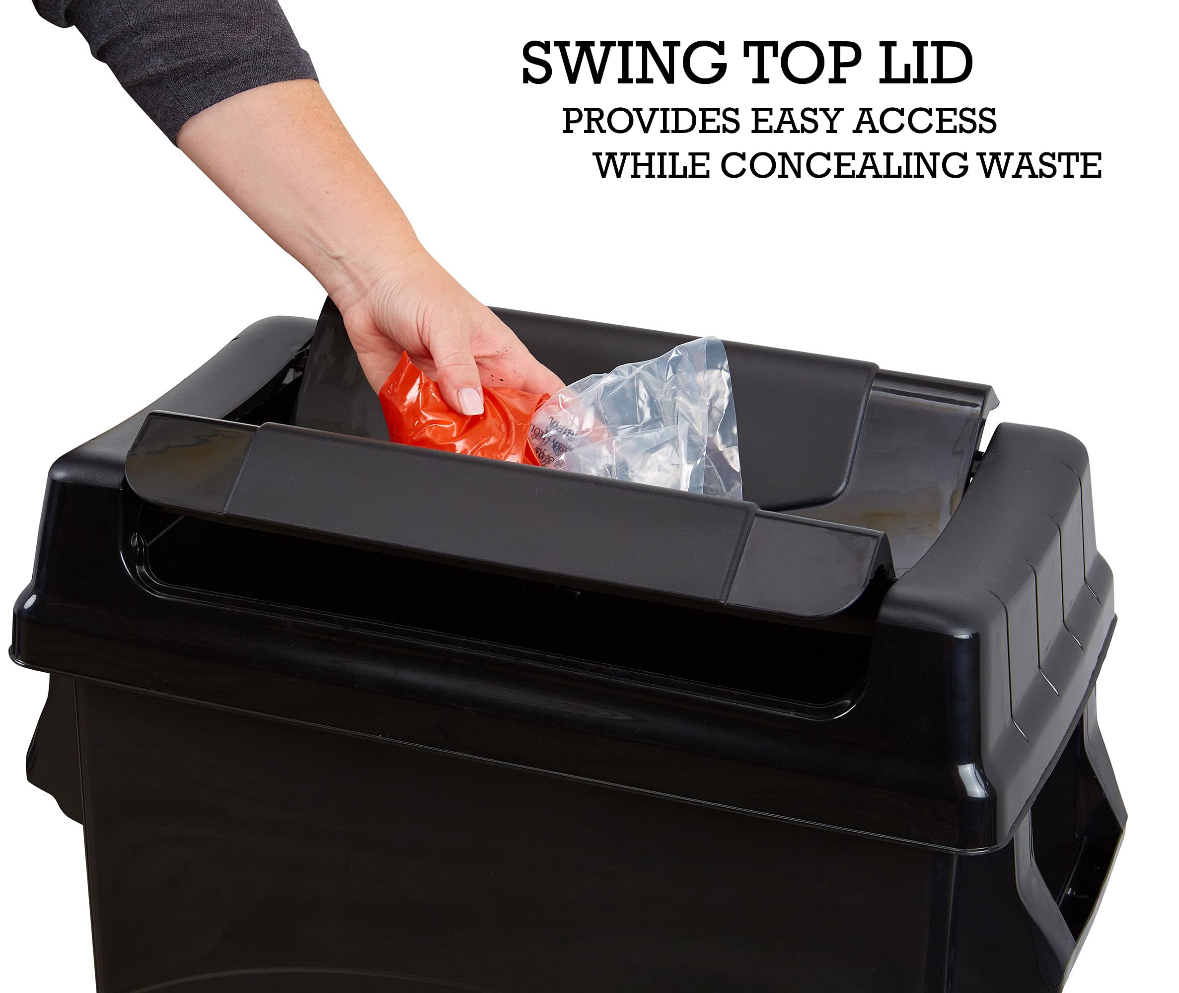 United Solutions Highboy Waste Container With Swing Lid, 23 Gallon, Space Saving Slim Profile And Easy Bag Removal, Handles For