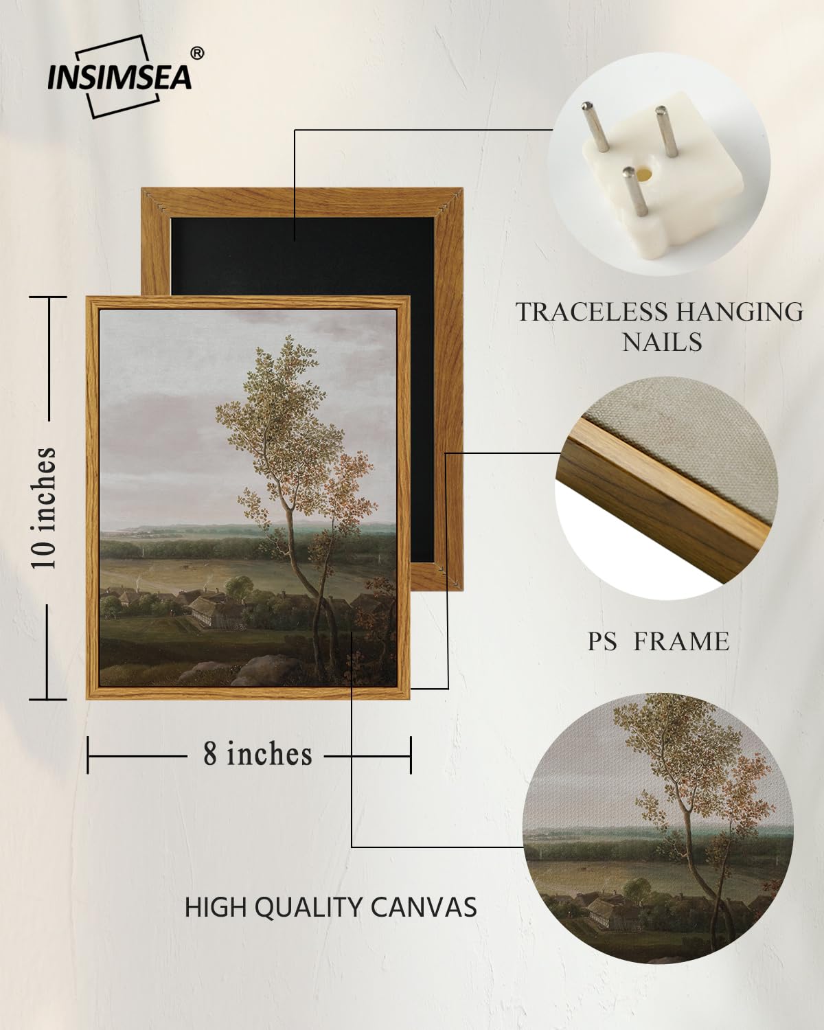 InSimSea Framed Canvas Prints Wall Art Home Decor View of the Country Paintings for Wall Decorations Rustic Wall Decor for Bedroom Bathroom Decor Wall Art Farmhouse Decor 8x10in/20x25cm