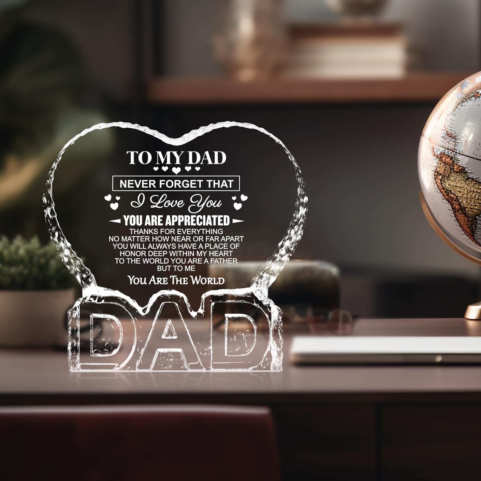 ZHSHWAT Dad Gifts for Fathers Day,K9 Crystal Keepsake Gift from Daughter Son to Dad Fathers Day Christmas Anniversaries Birthday