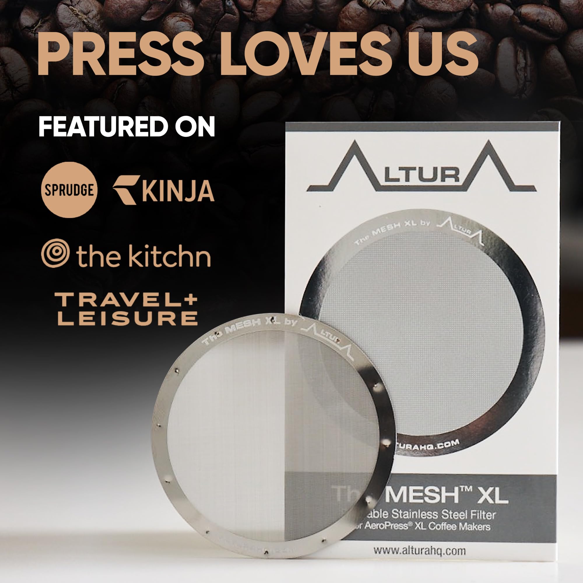 The Mesh Xl: Reusable Metal Filter For Aeropress Xl Coffee Maker. No More Paper Filters.