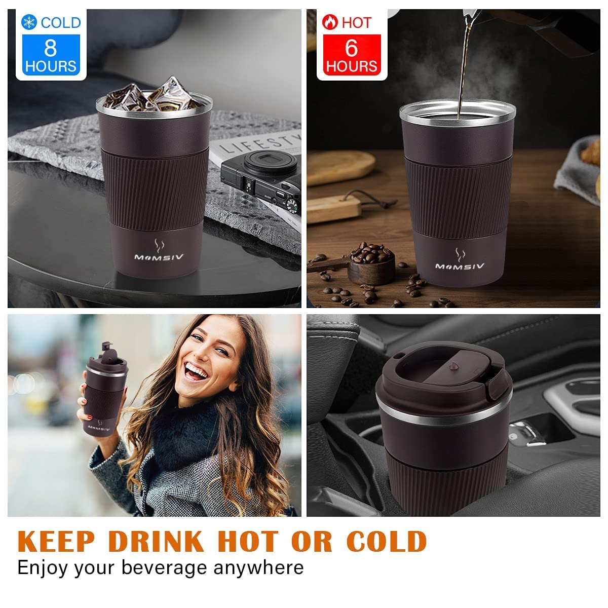 Momsiv 12Oz Travel Mug, Insulated Coffee Cup With Leakproof Lid, Vacuum Stainless Steel Double Walled Reusable Tumbler For Hot A