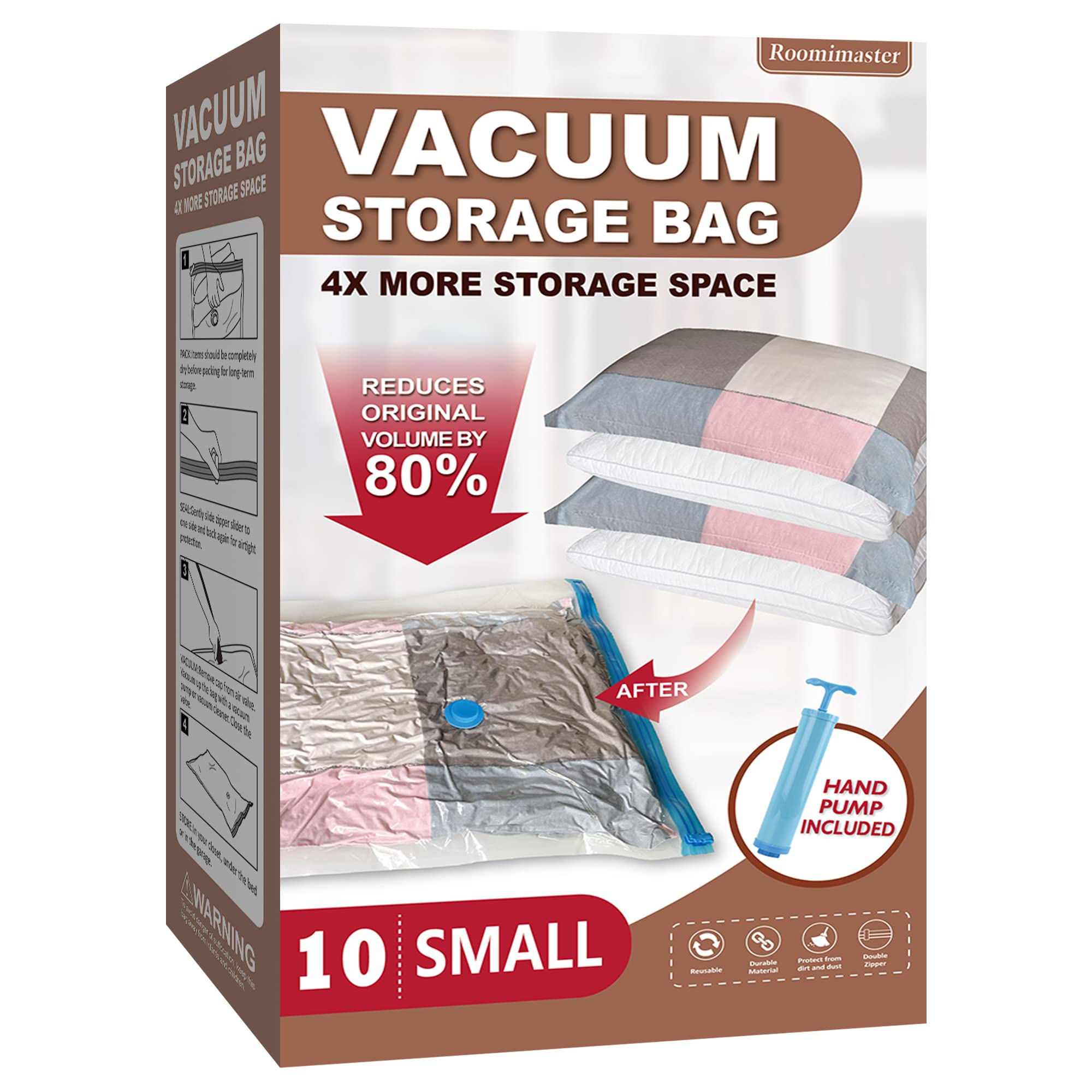 Vacuum Storage Bags, 10 Small Space Saver Bags Vacuum Seal/Sealer Bags With Pump For Clothes, Comforters, Blankets, Bedding