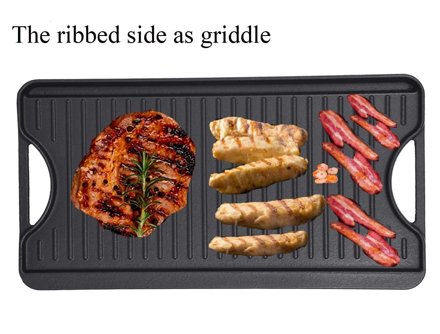 Gassaf Cast Iron Reversible Griddle With Handles, 20 Inch X 10.5 Inch Big Grill Pan For Stovetop