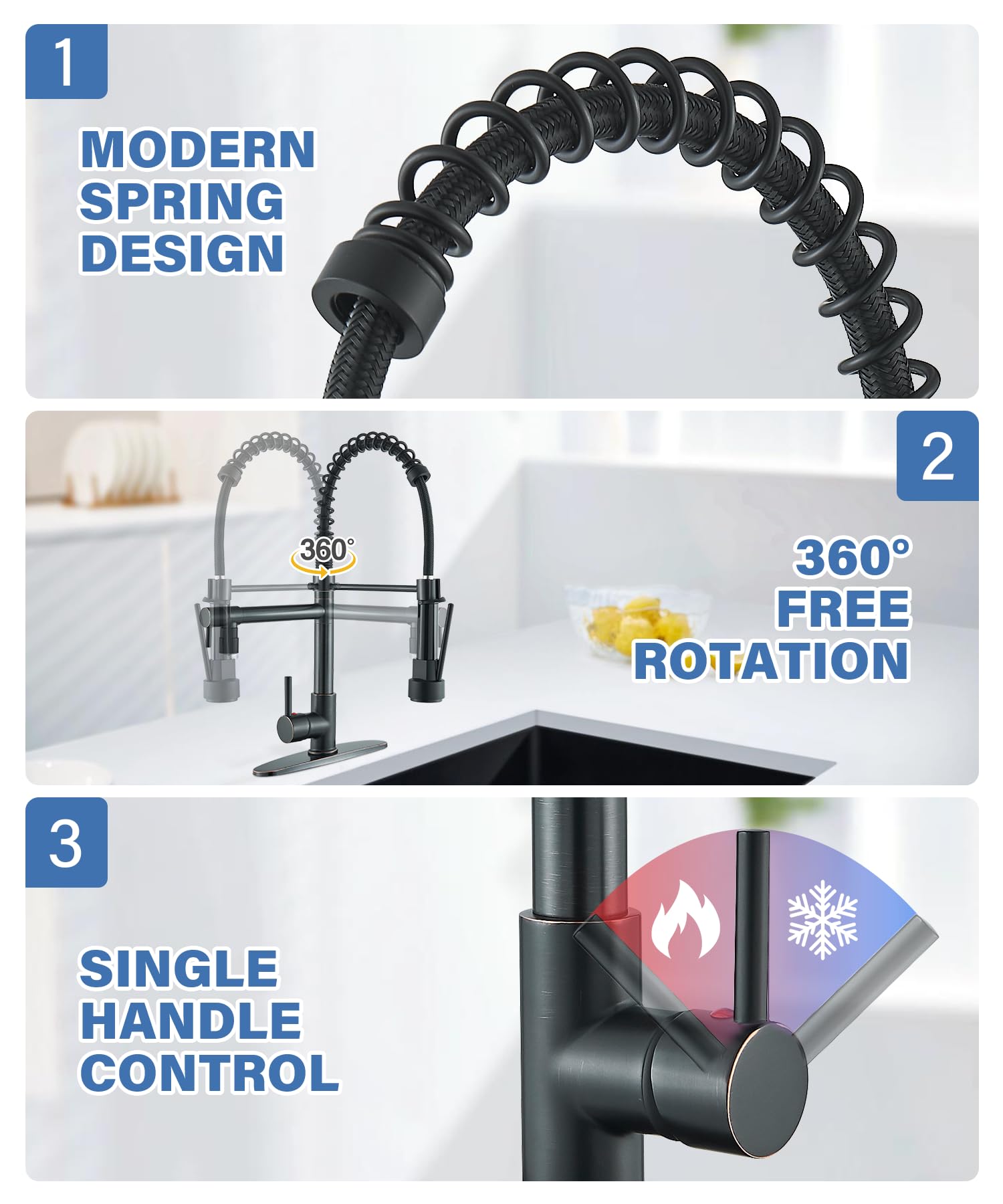 NeierThodore Commercial Pull Down Kitchen Faucet Sprayer with LED Single Handle Spring Kitchen Sink Faucet with Lock Sprayer High Arc Oil Rubbed Bronze Kitchen Faucets