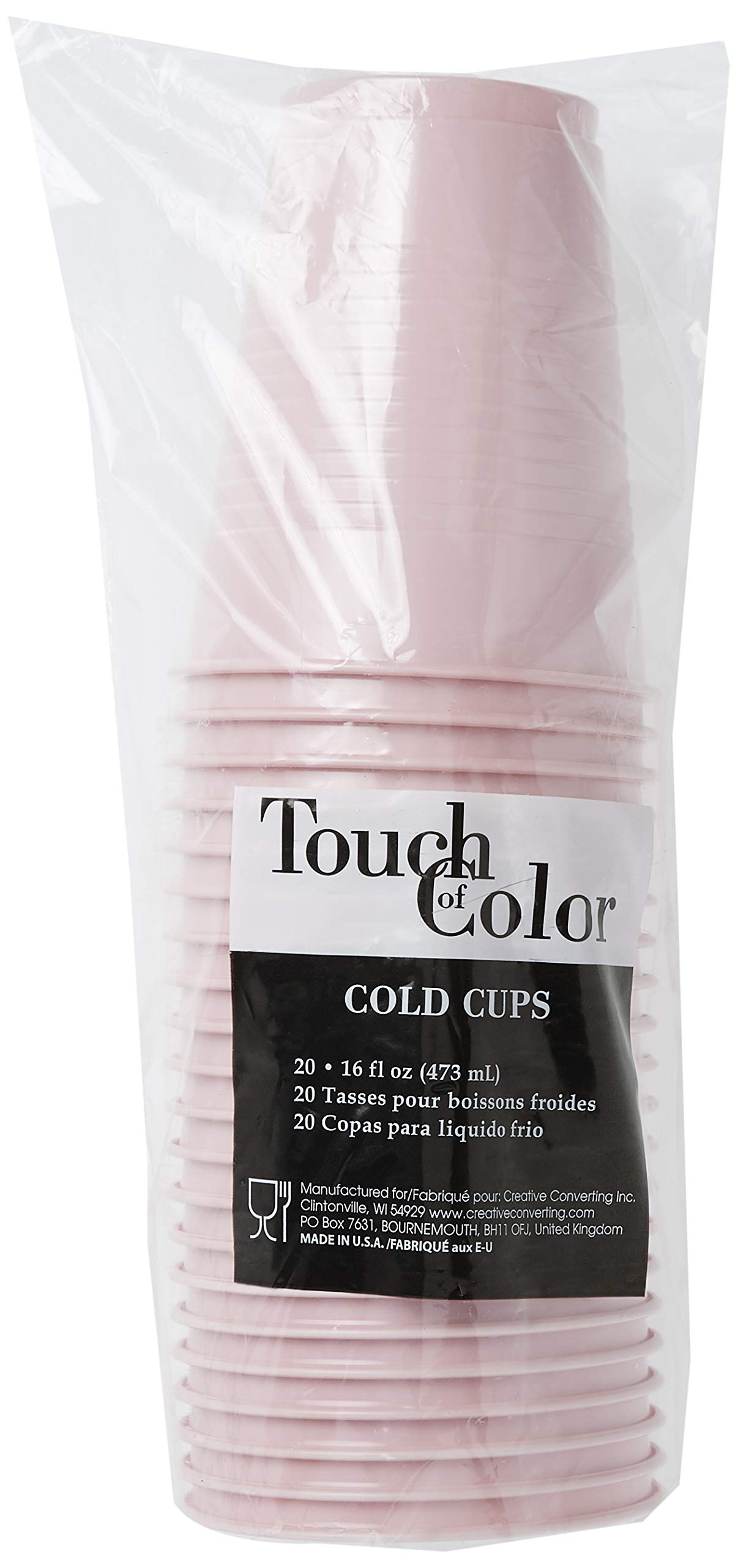 Creative Converting 28158081 Touch Of Color Plastic Cups, 16 Oz, Classic Pink