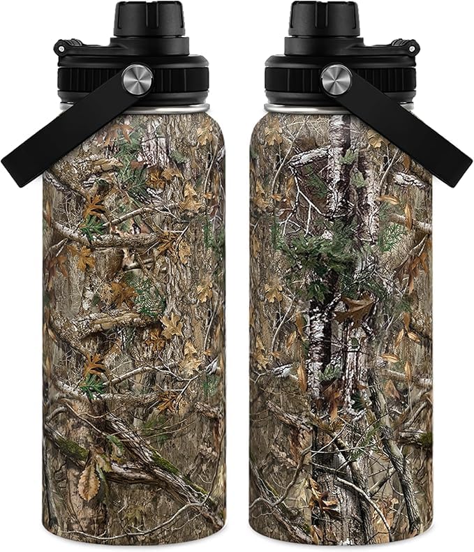 Camouflage Insulated Stainless Steel Water Bottle 32oz, Vacuum Chug Lid Travel Tumbler for Men Friends Dad Hunter Hunting Lovers