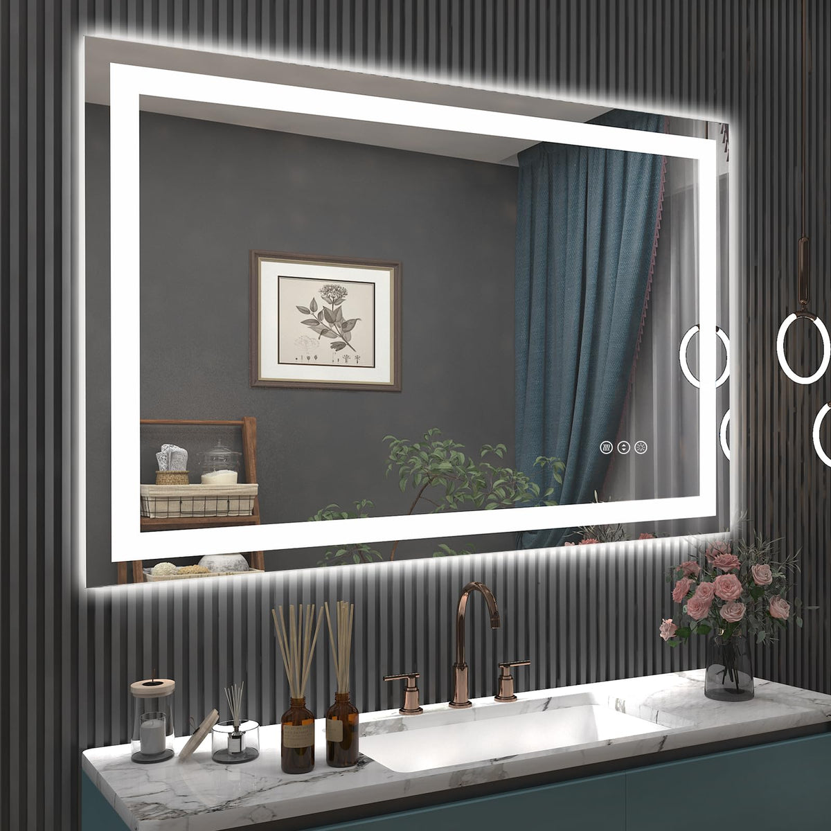 Oddsan 48X32 Led Lighted Mirror For Bathroom Wall, Smart Illuminated V ...