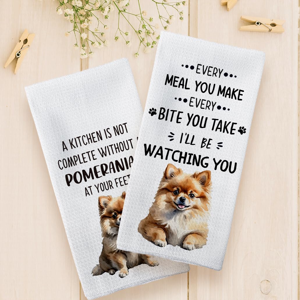 Tzhim Pomeranian Gifts Kitchen Towels Set Of 2, Pomeranian Gifts For Women, Pomeranian Dog Dish Towels Tea Towels For Kitchen, P