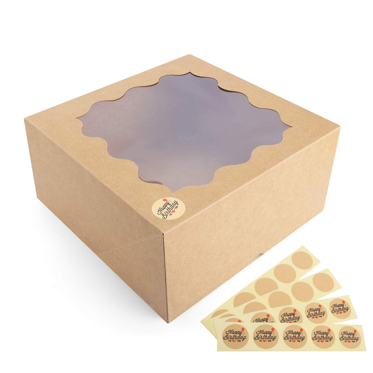 Eupako 10X10X5-Inches-Cake-Boxes-With-Window-25Pcs-Brown-Bakery-Boxes For Pies, Cookies, Pastries, Chocolates, Birthday Party, W