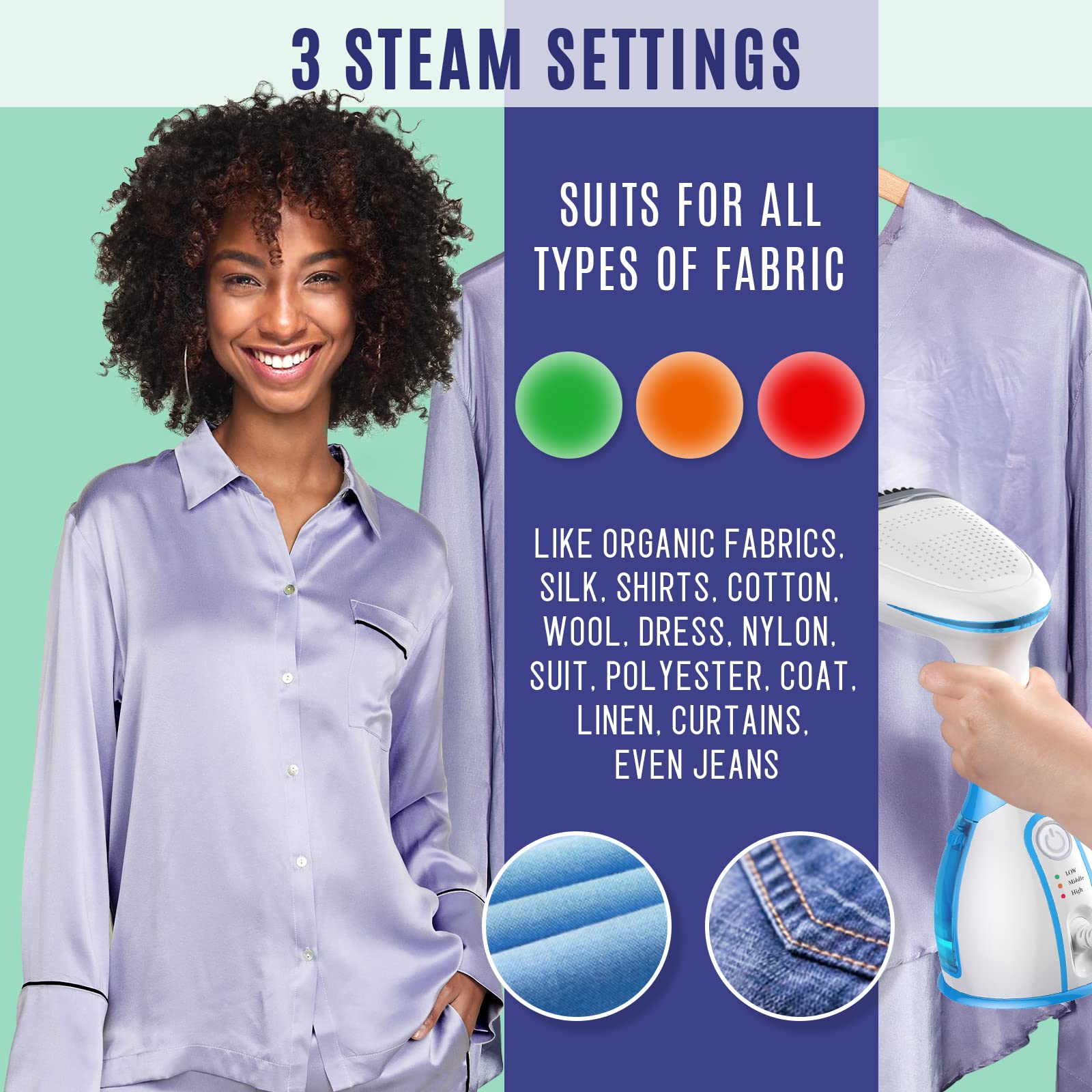 Steamer For Clothes, 15S Heat-Up Handheld Clothes Steamer With Ironing Glove, 1300W Garment Steamer Fabric Wrinkle Remover, 3 Co