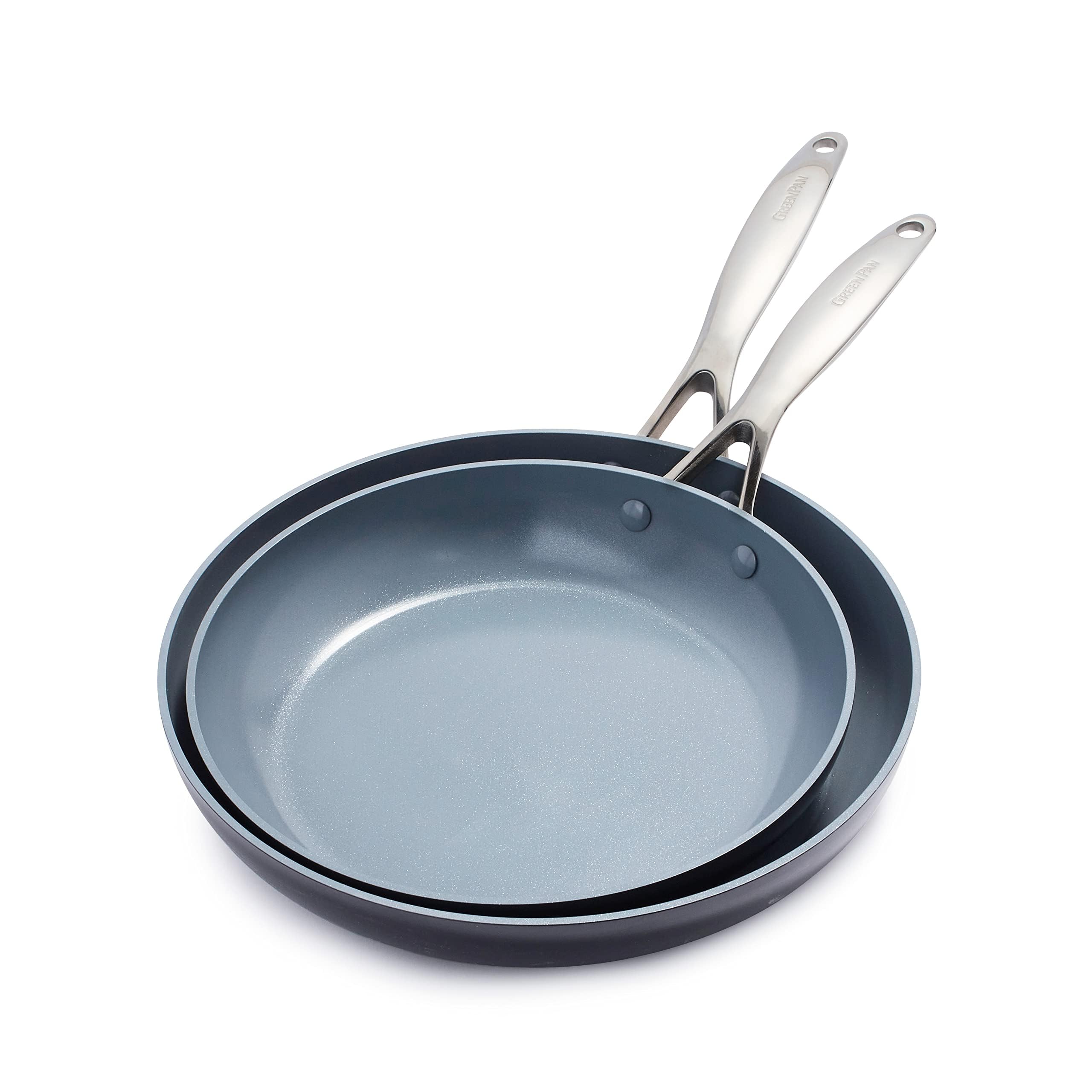 GreenPan Valencia Pro Hard Anodized Healthy Ceramic Nonstick 10'' and 12'' Frying Pan Skillet Set  PFAS-Free  Induction  Dishwasher Safe  Oven Safe  Gray