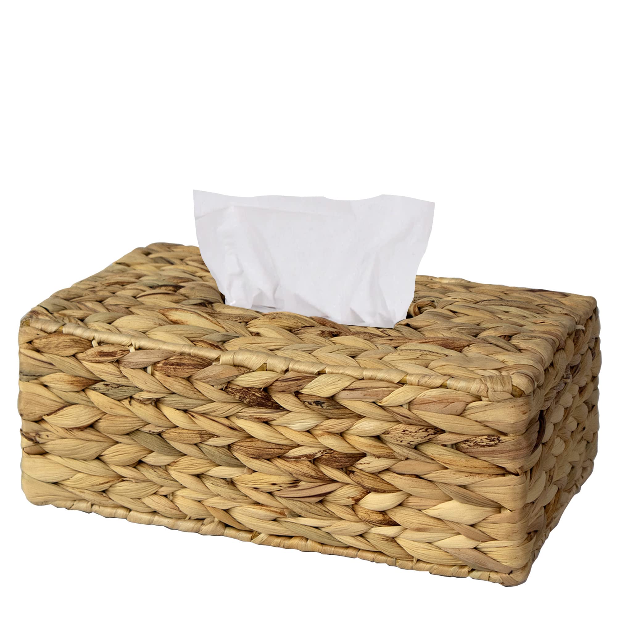 Hand Woven Square Tissue Box Cover Holder | Rustic Wicker Straw Tissue Paper Box Napkin Dispenser Organizer For Kitchen, Bathroo