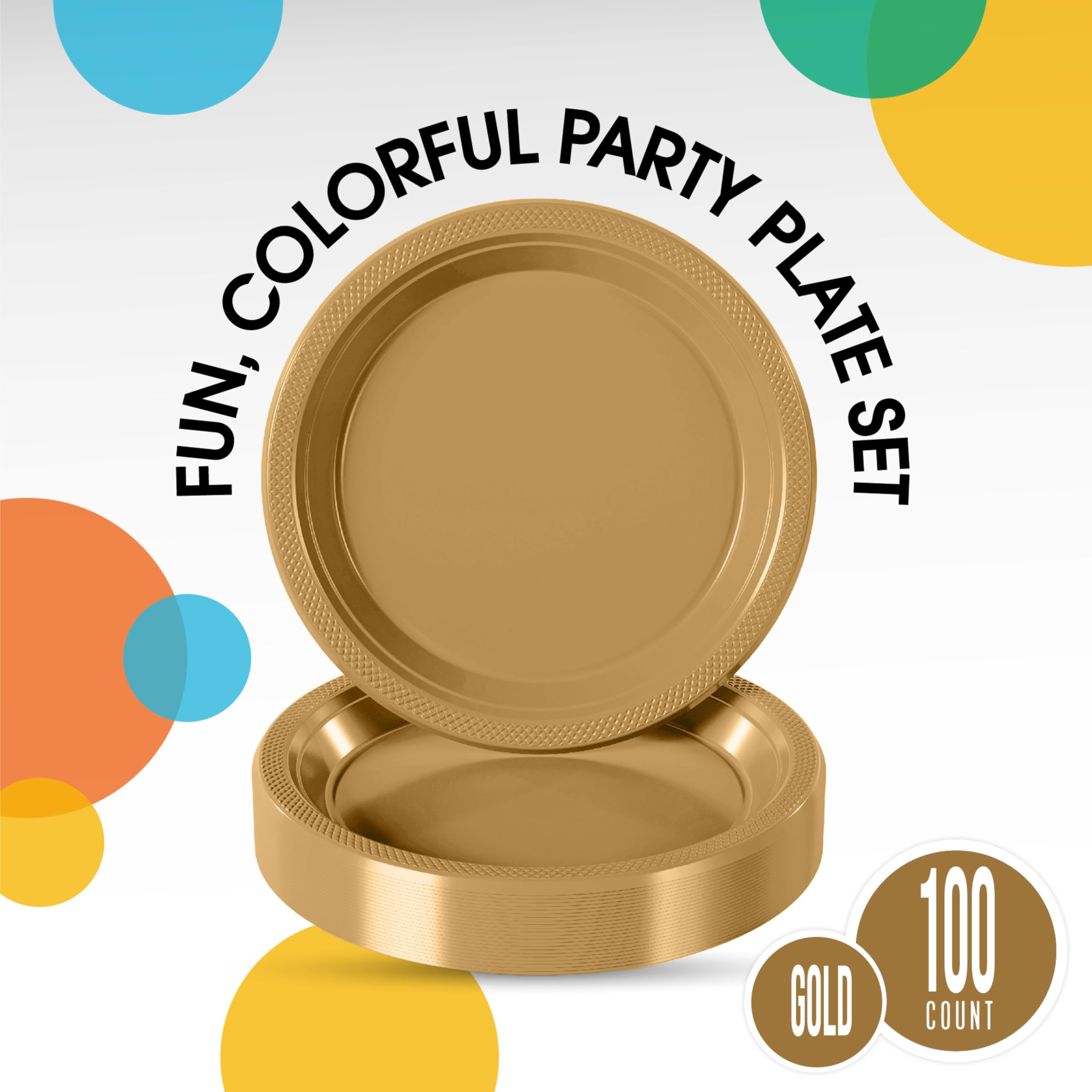 Exquisite 7 Inch. Gold Plastic Dessert/Salad Plates - Solid Color Disposable Plates - 100 Count