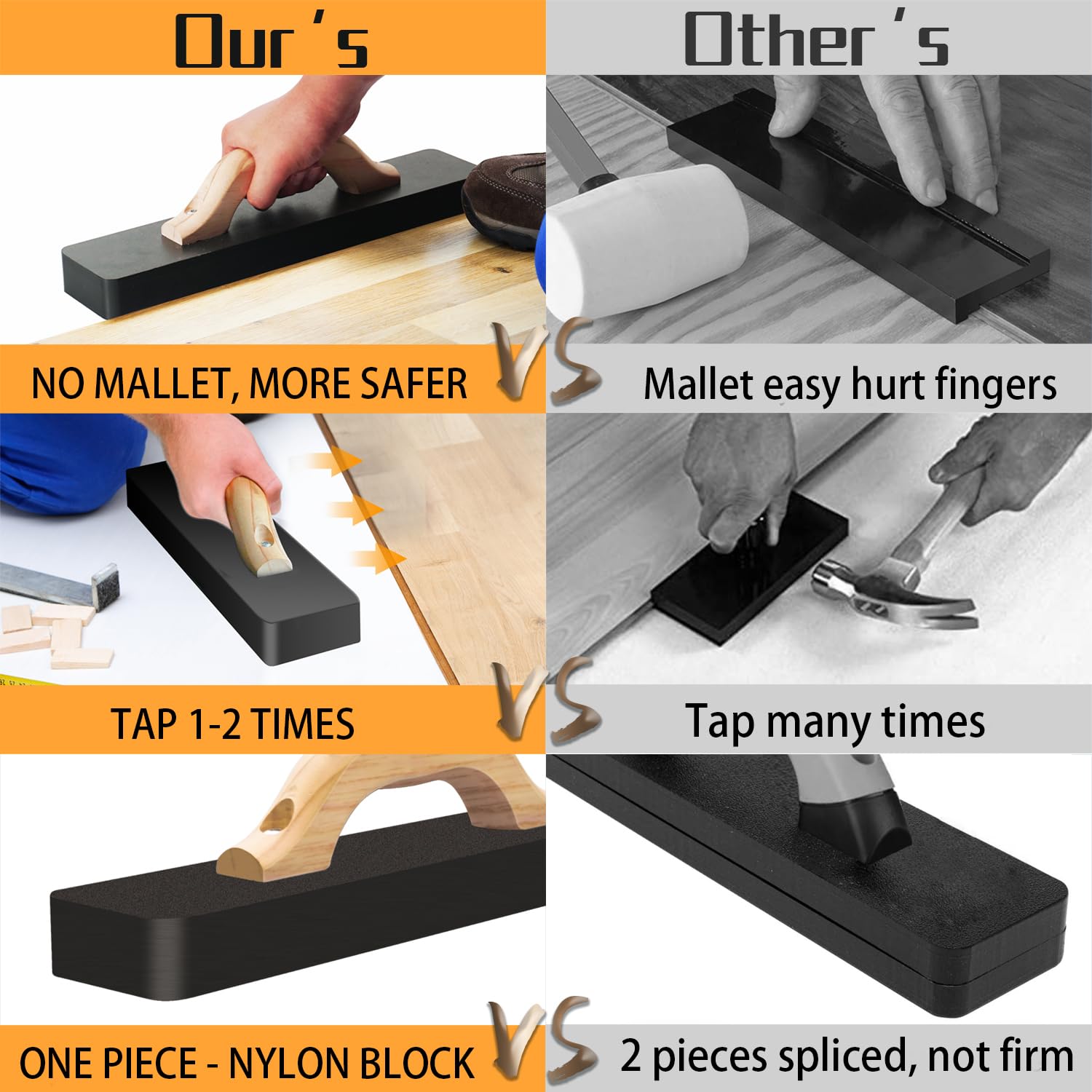 Heavy Big Tapping Block, Mallet-Free, Naacoo Flooring Tools, 2.7Lbs | 15-1/2In, Just Tap Floor Directly. Only 1-2 Times To Compl