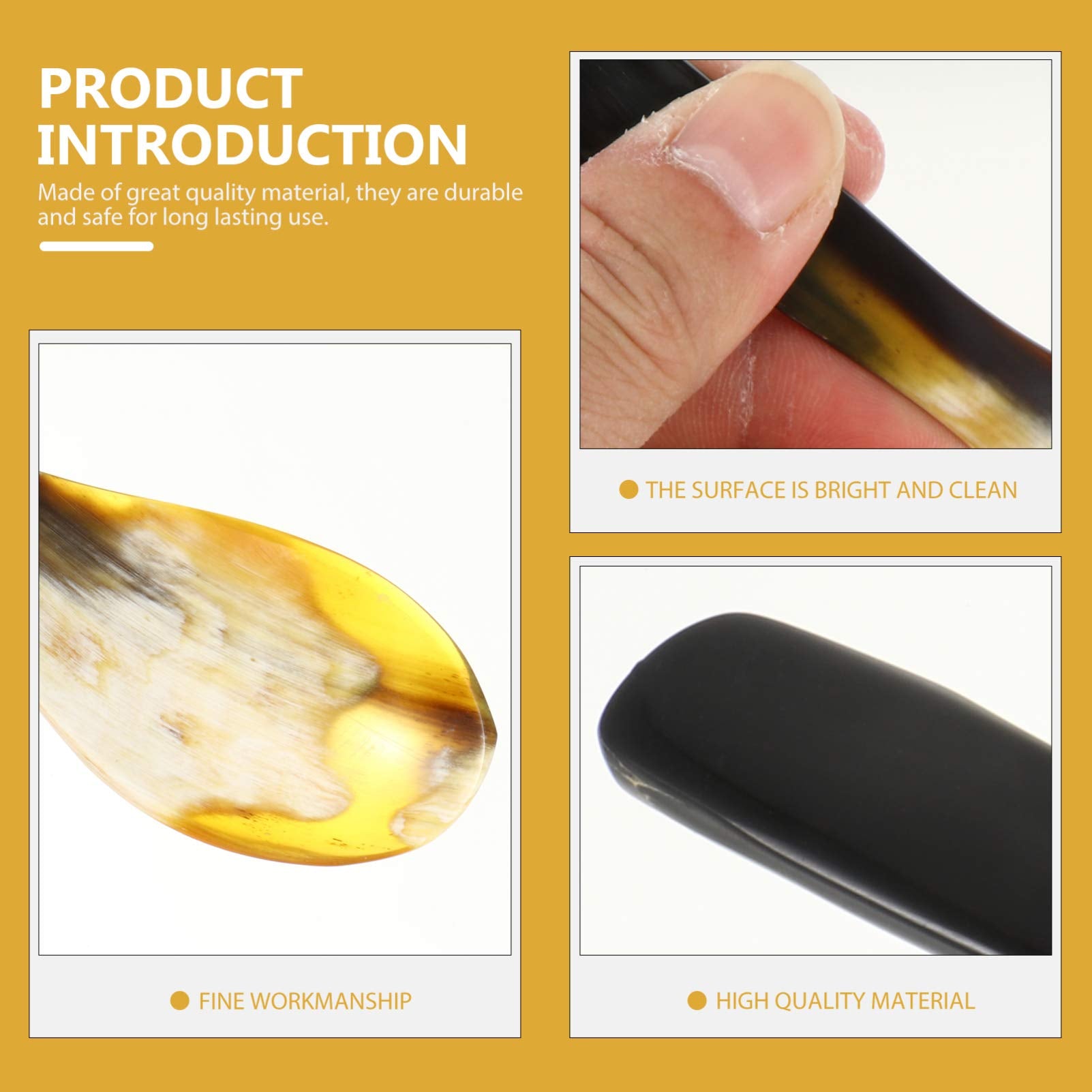 Hemoton 3Pcs Caviar Mother Of Pearl Teaspoons Soup Ox Horn Serving For Caviar, Ice Cream, Dessert,Espresso Coffee,Egg