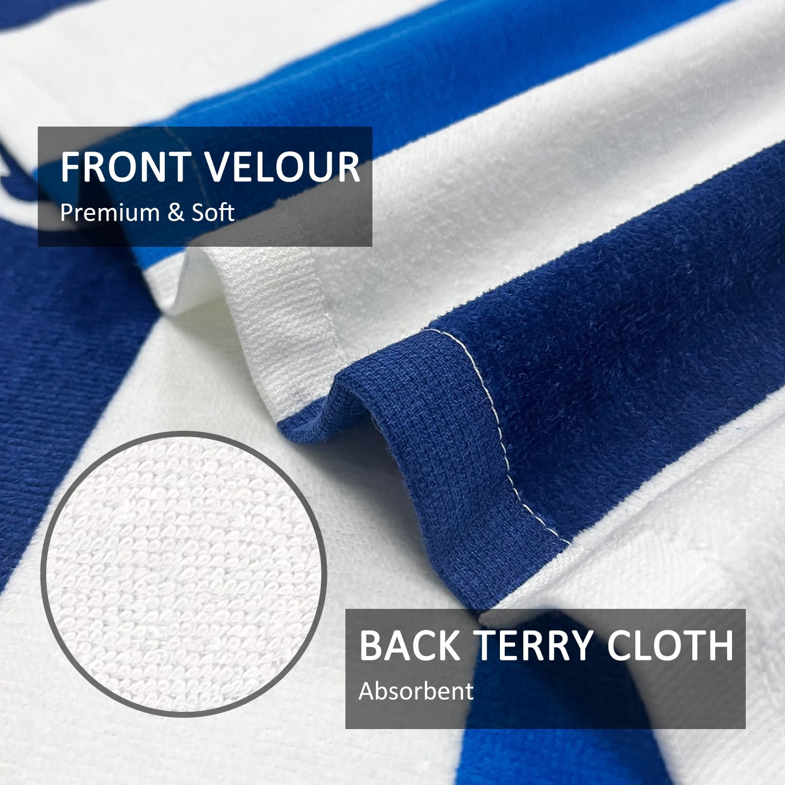 Cabanana Large Beach Towel Oversized - Cotton Velour 35 X 70 Inch Anchor Striped Terry Pool Towel, Cabana Soft Swimming Towel Fo