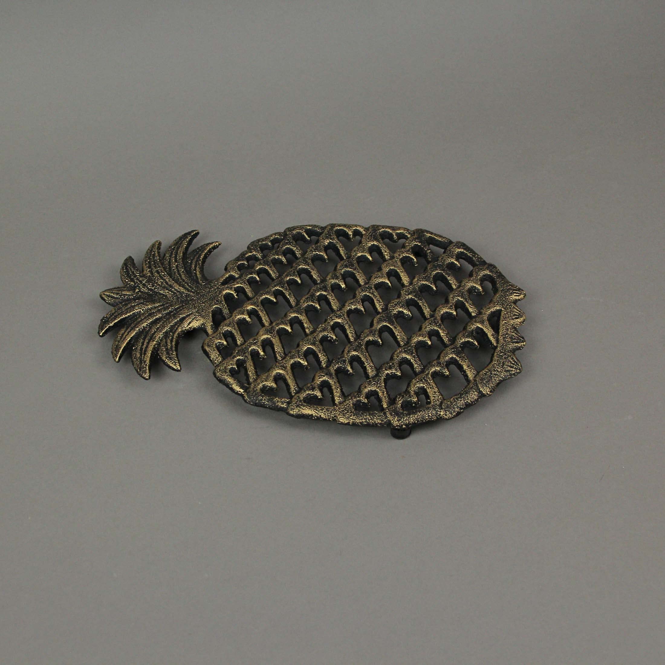 2 Piece Antique Bronze Finish Tropical Pineapple Cast Iron Trivet Set