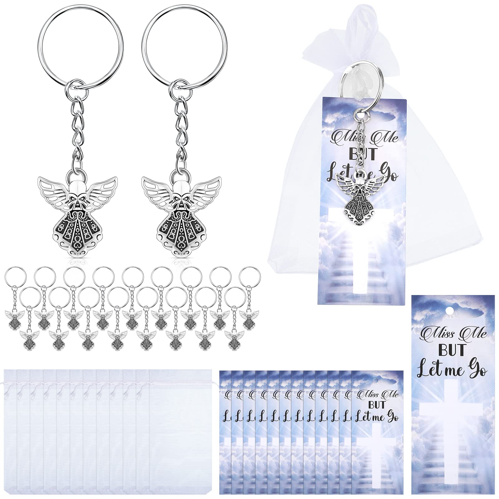 Nosiny 108 Pieces Funeral Favors Thank You Set Includes 36 Angel Keychains 36 Organza Bags 36 Miss Me But Let Me Go Prayer Cards
