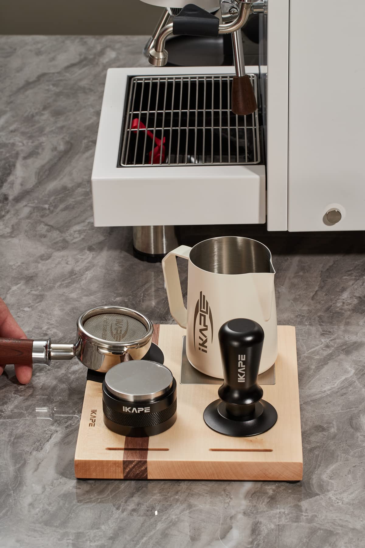 Ikape Espresso Tamper Base, Espresso Accessories Organizer Box Compatible With All Size Espresso Brand Accessories, Natural Waln