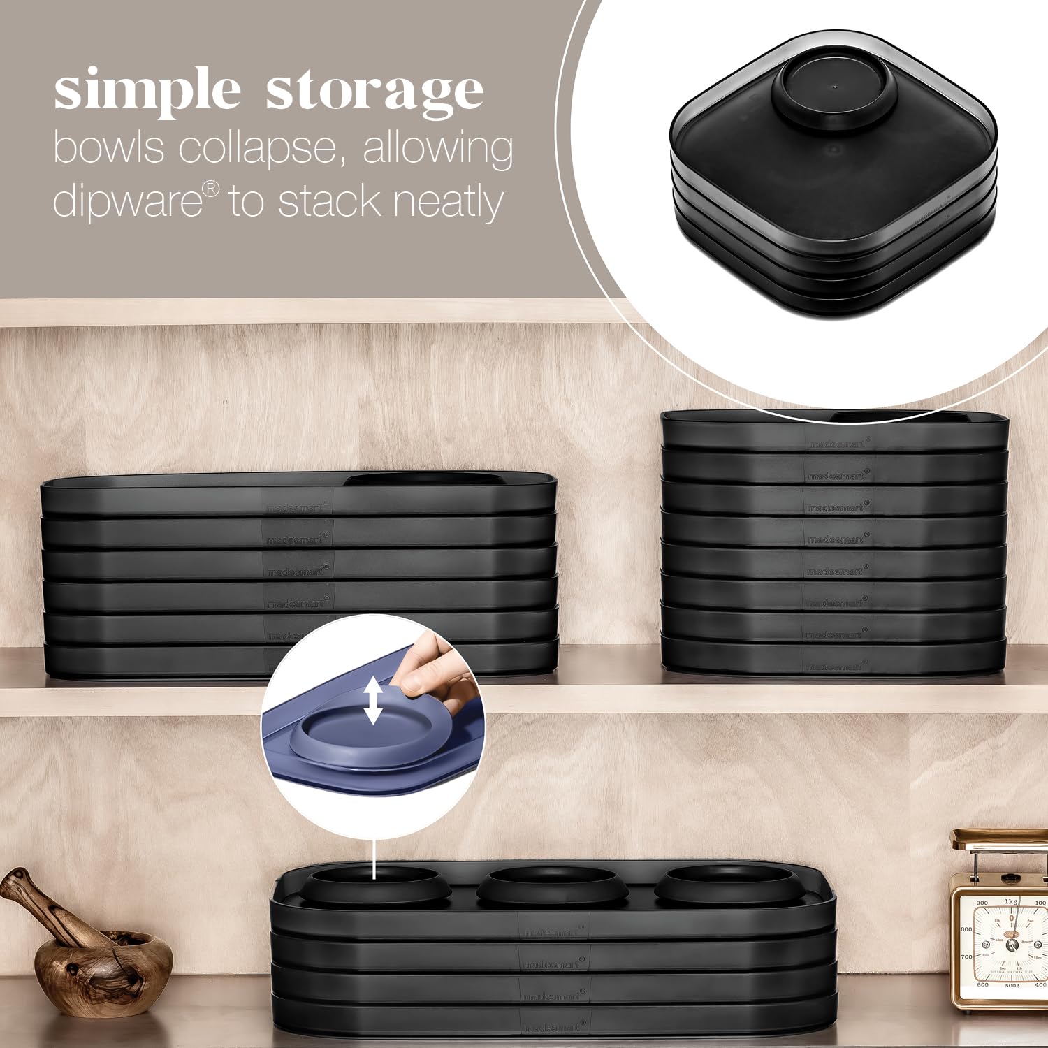 Madesmart Dipware Dinner Plate With Collapsible And Removable Dip Bowl For Meals And Appetizers; Reusable Serving Plate With Mul