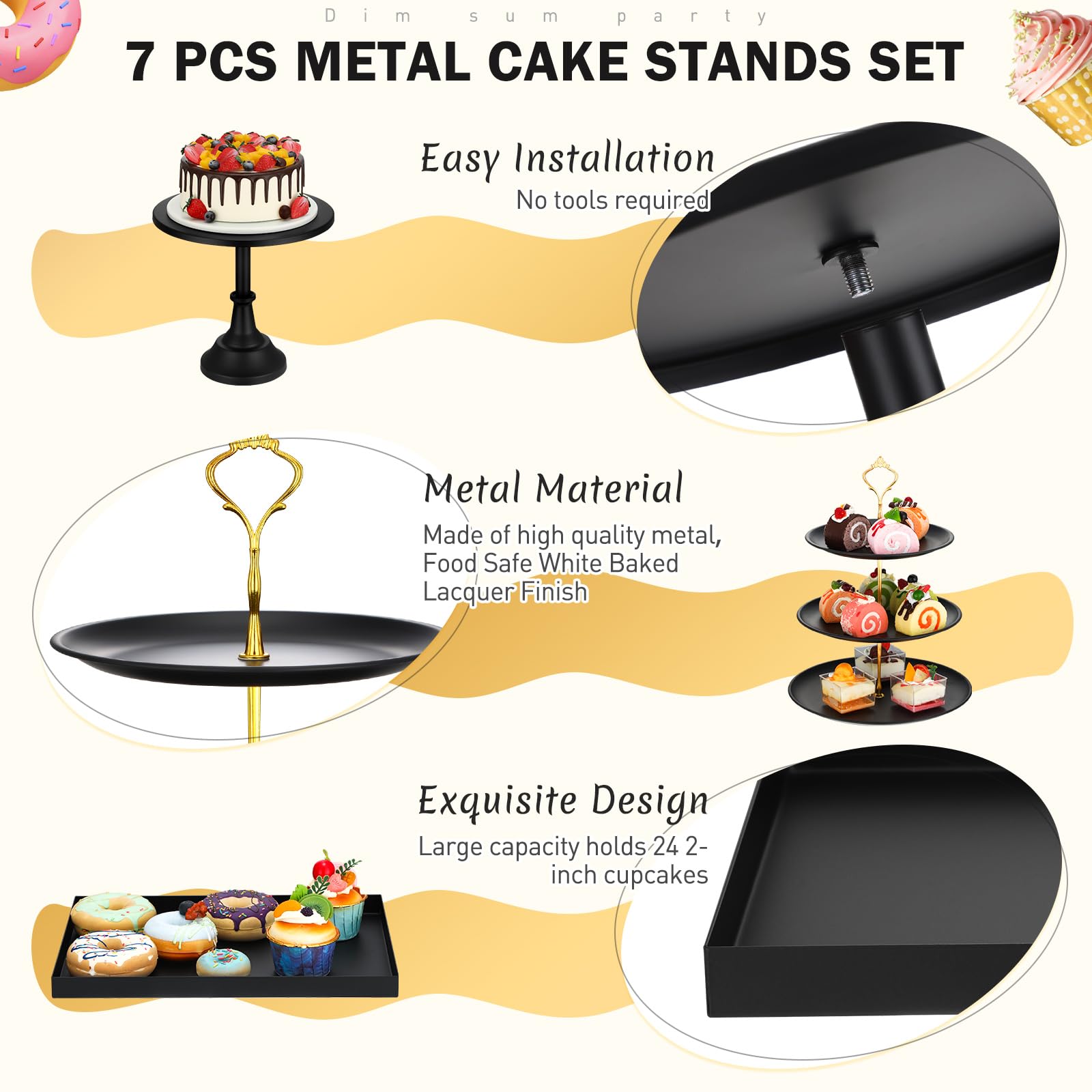 Tioncy 7 Pcs Cake Stand Set Metal Cupcake Holder Dessert Table Display Cupcake Display Plate Serving Platter Dessert Table Stand