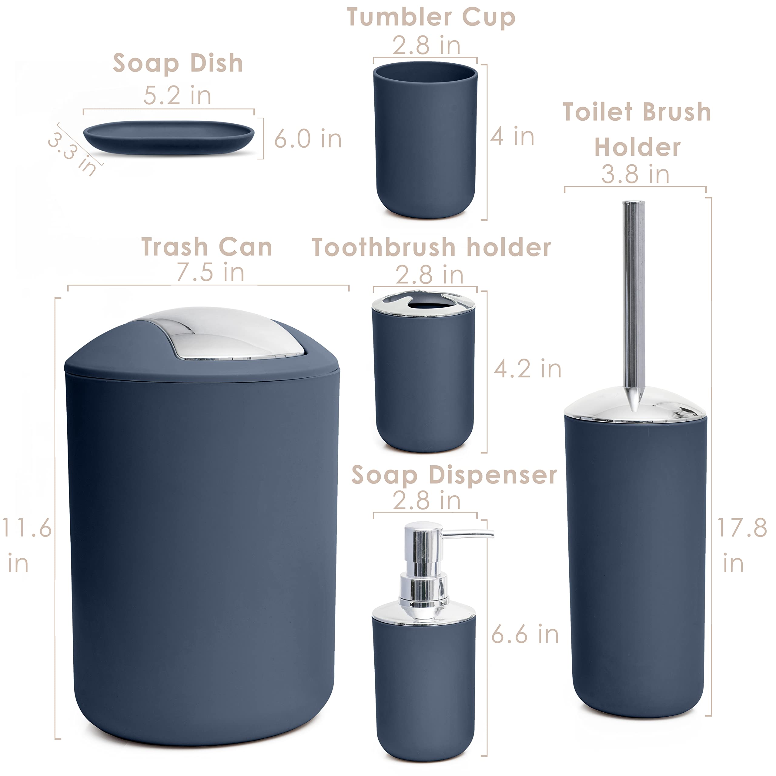 Moss & Stone 6 Pcs Bathroom Accessories Set, Bathroom Decor Sets Includes Soap Dispenser, Toothbrush Holder, Toothbrush Cup, Soa