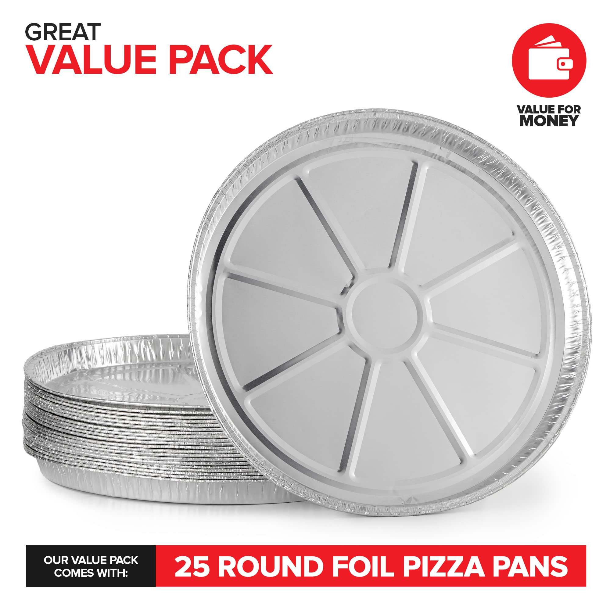 Stock Your Home (25 Pack) 12 Inch Aluminum Pizza Pans Disposable Round Foil Focaccia Pan For Individual Personal Pizzas, Giant S