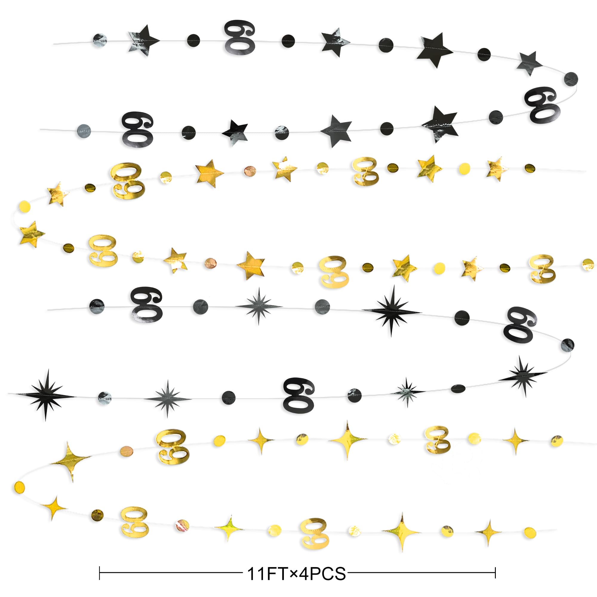 Black Gold 60Th Birthday Decorations Number 60 Circle Dot Twinkle Star Garland Metallic Streamer Bunting Banner Backdrop For Men