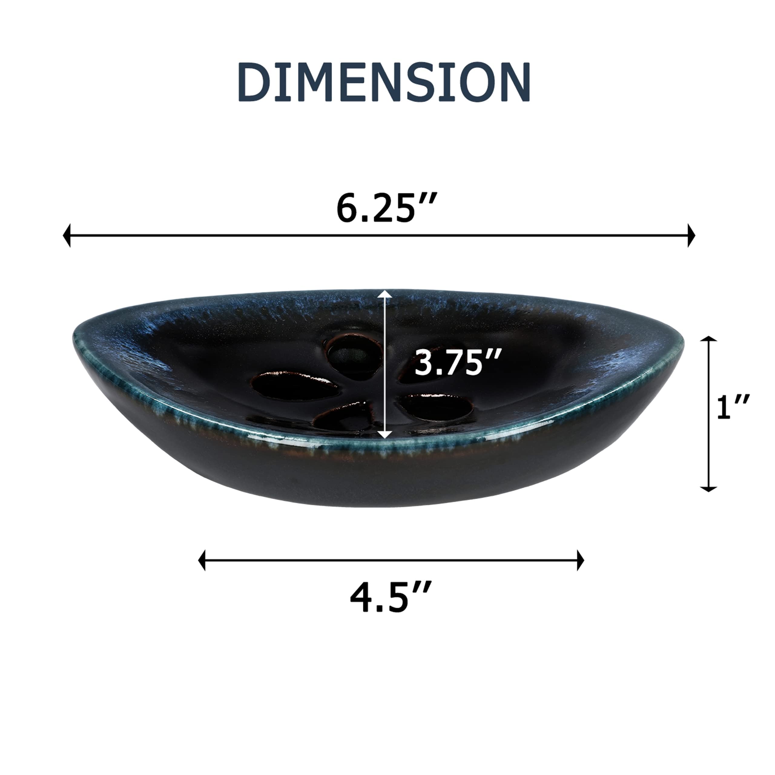 Lungmongkol Shop Ceramic Soap Dish With Self Draining Tray For Bar Soap, Bathroom, Kitchen (Black)