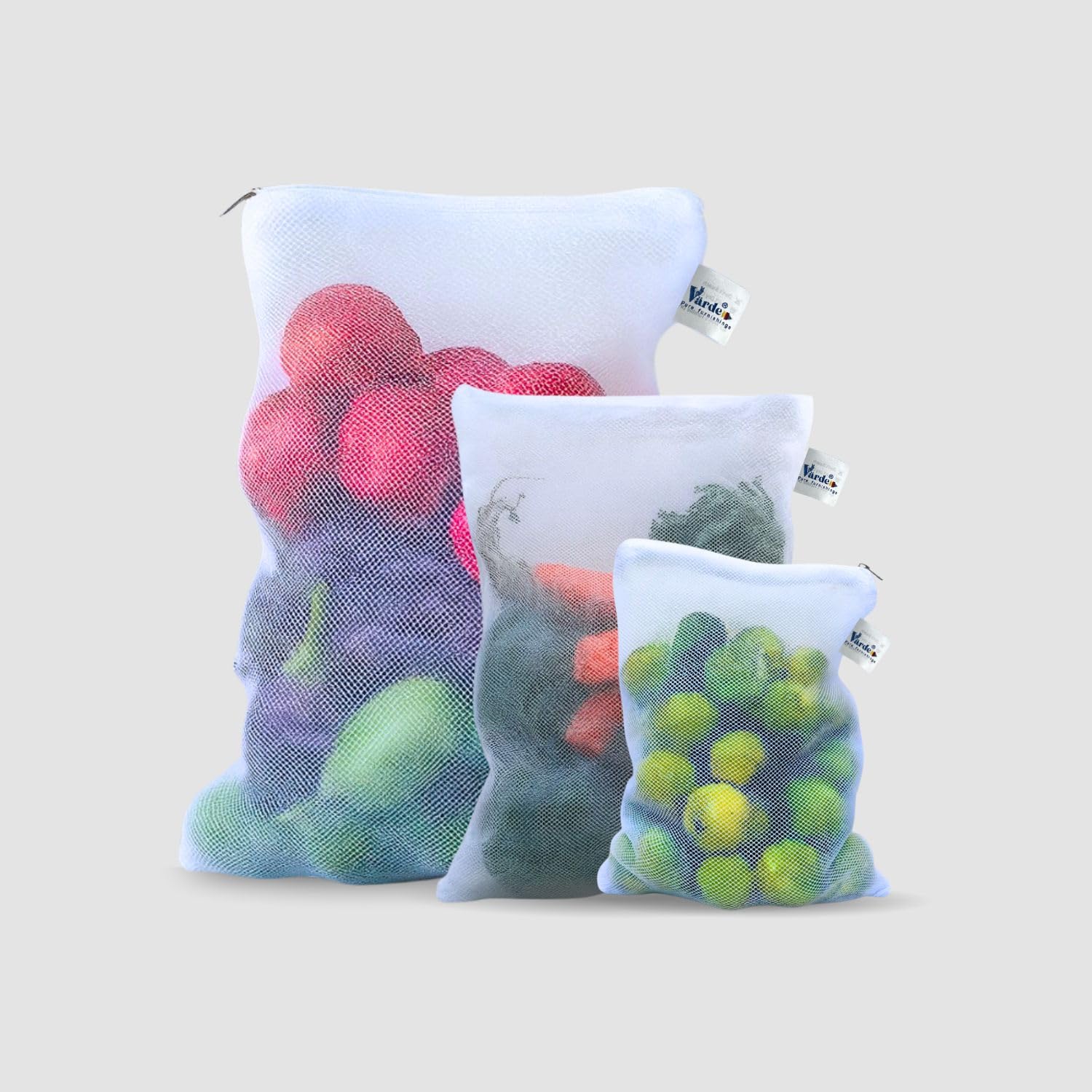 VRde Set Of 3 Pcs Reusable Fridge Storage Bags For Vegetables & Fruits | MultiSize Dual Layer Mesh Zipper Bags | Washable, Eco