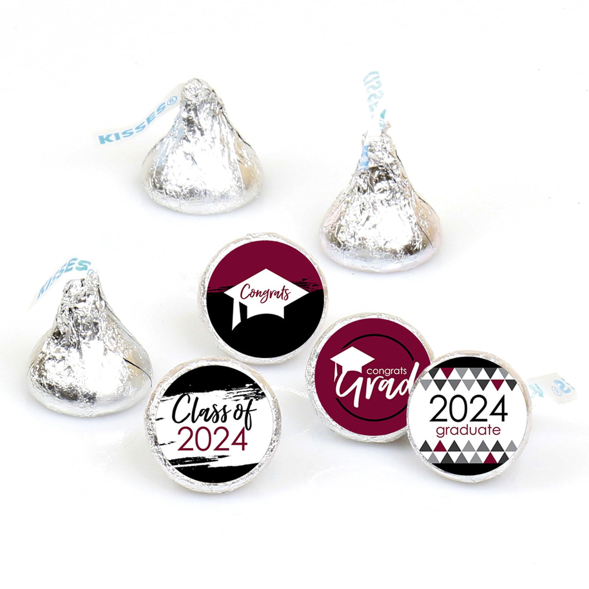 Big Dot Of Happiness 2024 Maroon Graduation Party Round Candy Sticker Favors - Labels Fit Chocolate Candy (1 Sheet Of 108)
