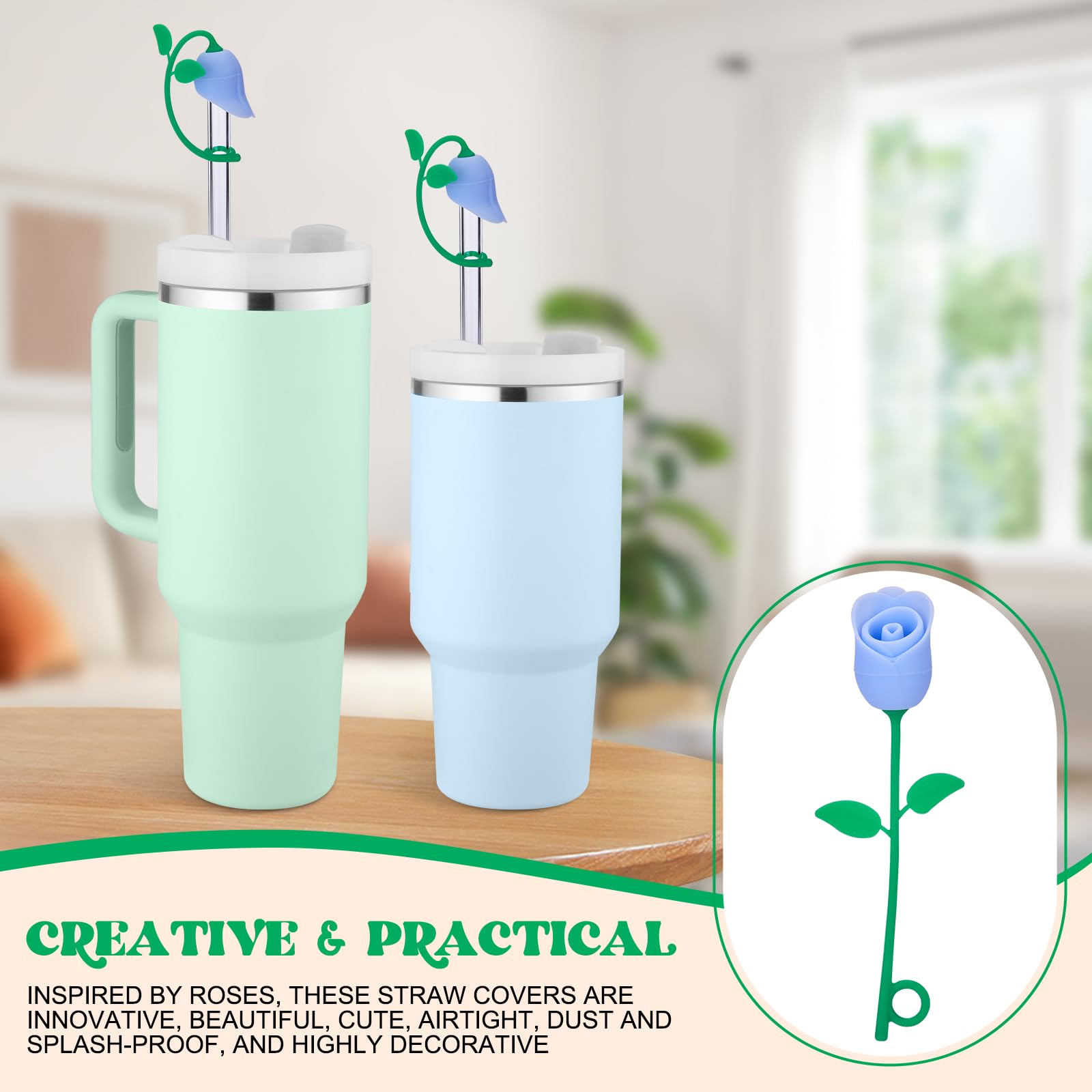 Straw Toppers for Stanley Cup, Cute Straw Cover Cap Compatible with 20 30 40 Oz Tumbler and Water Bottles, 6 8 10mm Straw Access