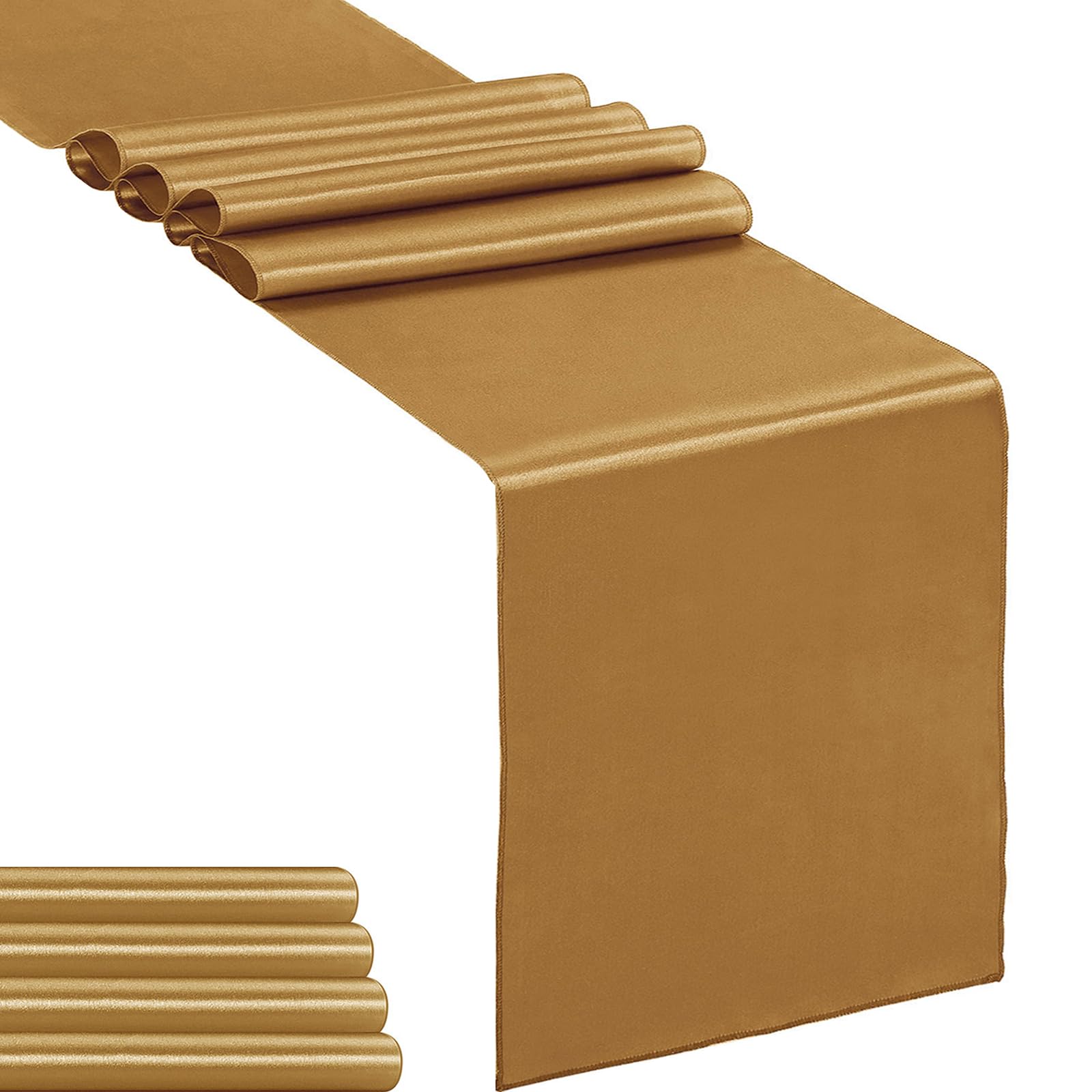 5-Pack Satin Table Runner Old Gold 12 X 108 Inches Long, Table Runners For Wedding, Birthday Parties, Banquets Decorations(5 Pac
