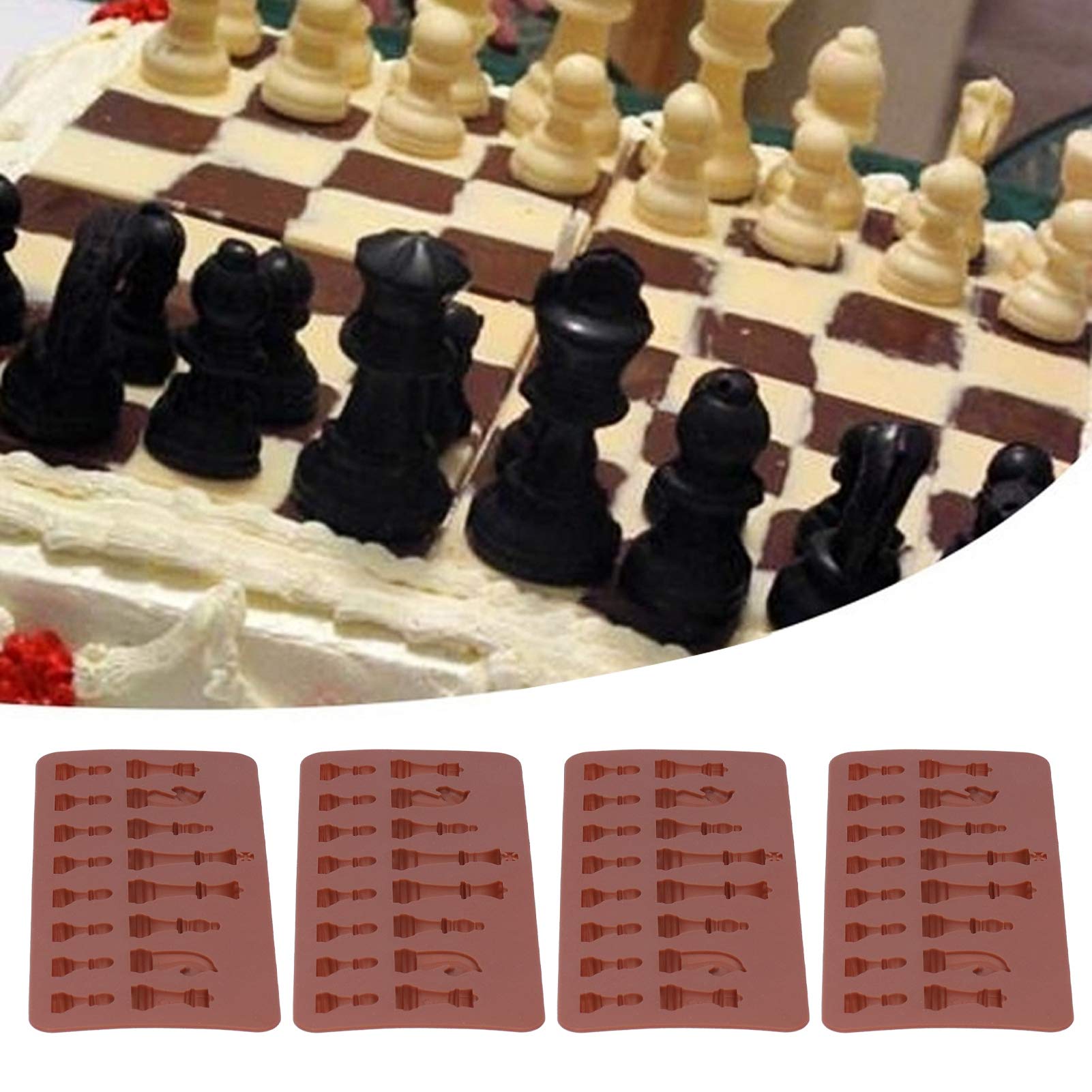Tnfeeon 4Pcs Chocolate Silicone Chess Shape Silicone Chocolate Cake Chess Chocolate Diy Chocolate Ice Tray