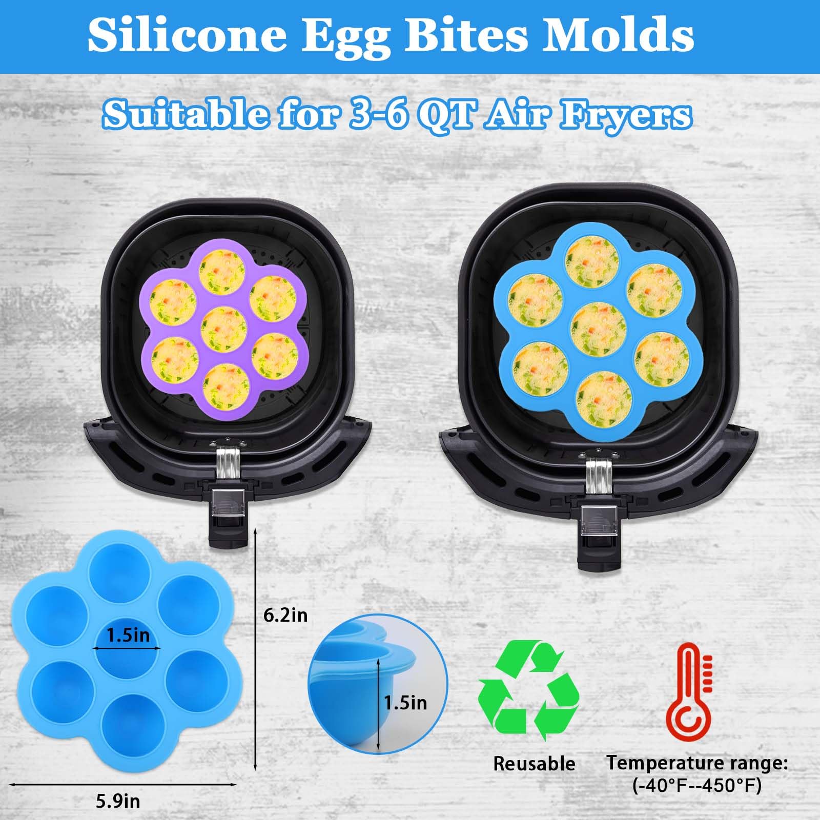 Xangnier Silicone Air Fryer Egg Bite Mold,2 Pack Reusable Egg Bites Pan With Lid-Alternative To Sous Vide Egg Bite Maker,Air Fry