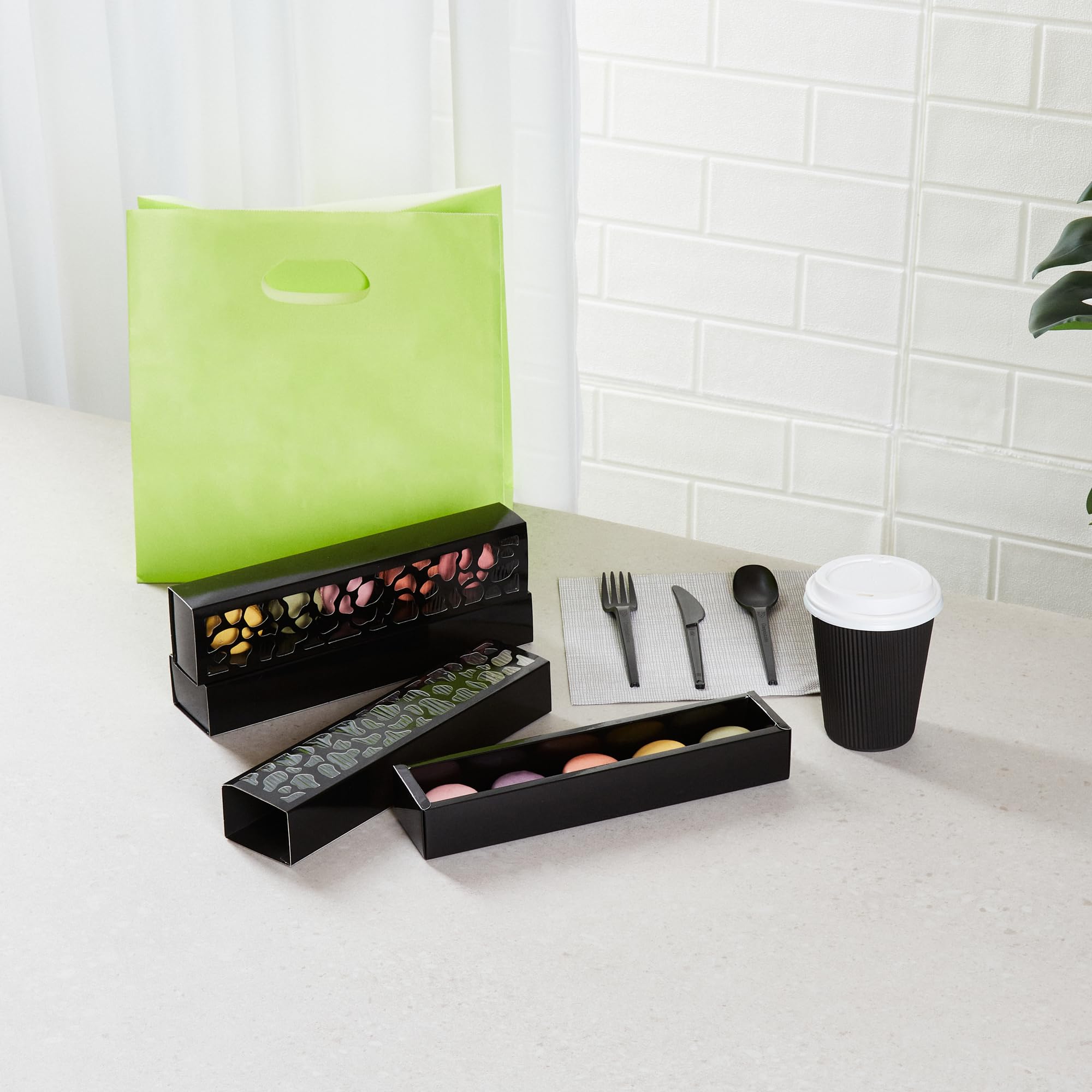 Restaurantware Valentino 12 Inch Macaron Boxes 100 Macaron Packaging - Holds 5 Macarons With Lids Black Paper Macaron Gift Boxes
