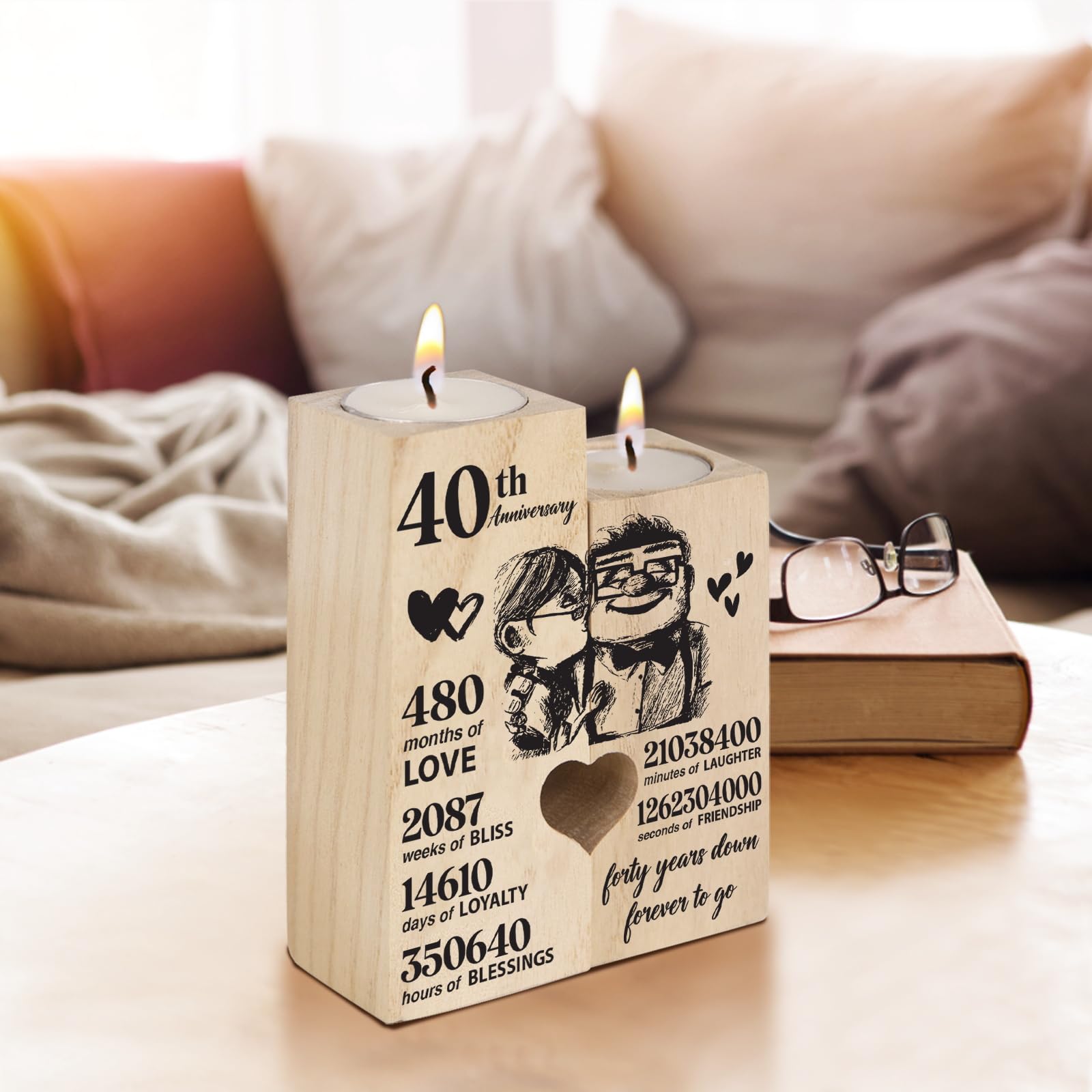 40th Ruby Anniversary Wedding Gifts for Wife, Couples Gift Candlestick, Forty Years Wedding Anniversary Presents for Husband, Pa