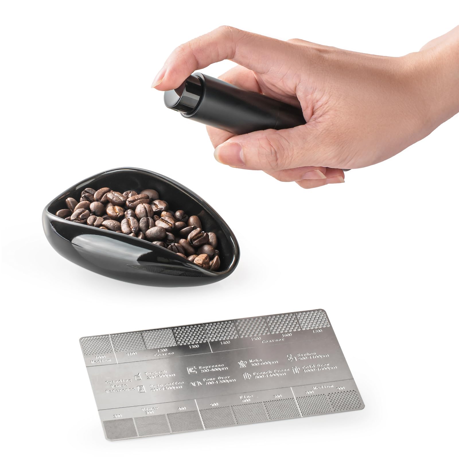 KitchenTour Ultimate Coffee Kit - Ceramic Coffee Bean Dosing Cup + Anti-Static Sprayer + Grind Size Ruler - 3-in-1 Pro Set: Meas