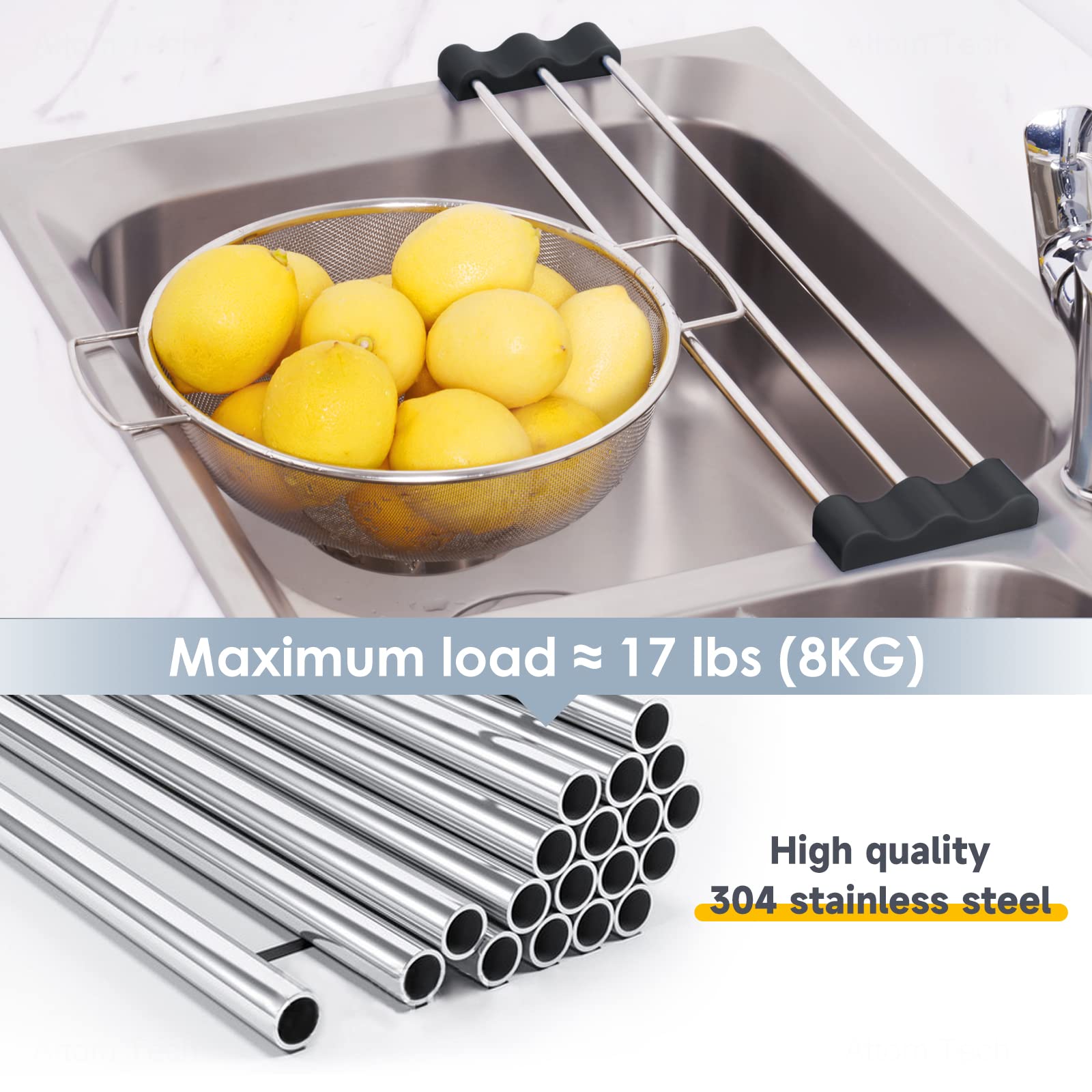 Tomorotec Adjustable Over-The-Sink Kitchen Rack For Dishcloths, Sponges, Bottles And Brushes - Heat-Resistant Stainless Steel Wi