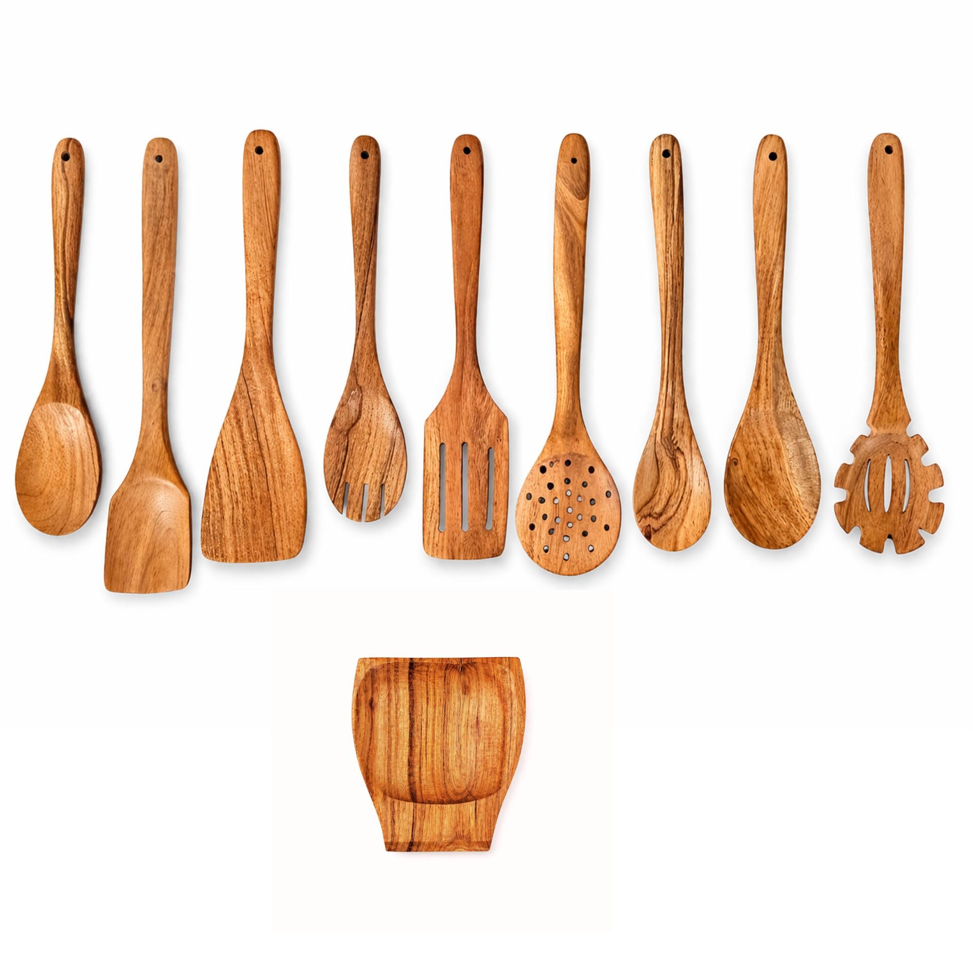 Hashcart Wooden Cooking Spoon & Spatula Set  10 Pieces Natural Wooden Kitchen Utensils Set For Cooking, NonStick Friendly Kitc