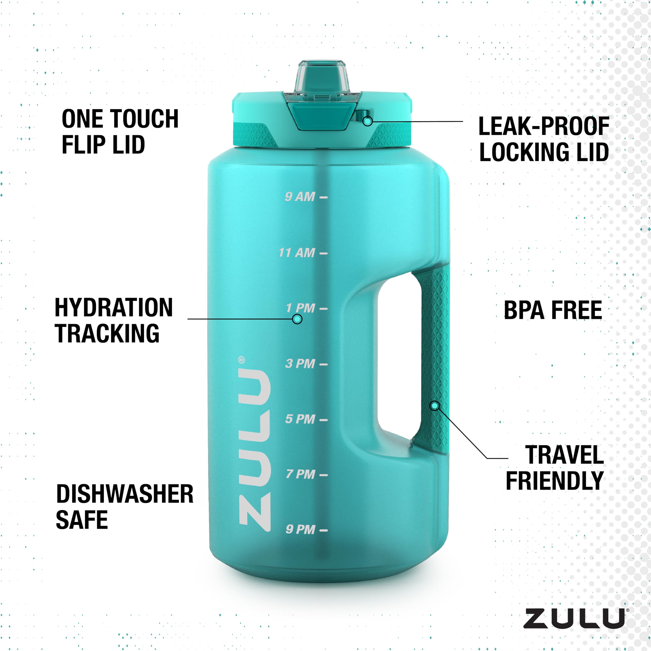 Zulu Goals Gallon 128Oz Large Water Bottle Jug With Time Marker & Handle For All Day Hydration | Silicone Soft Straw With Lockin