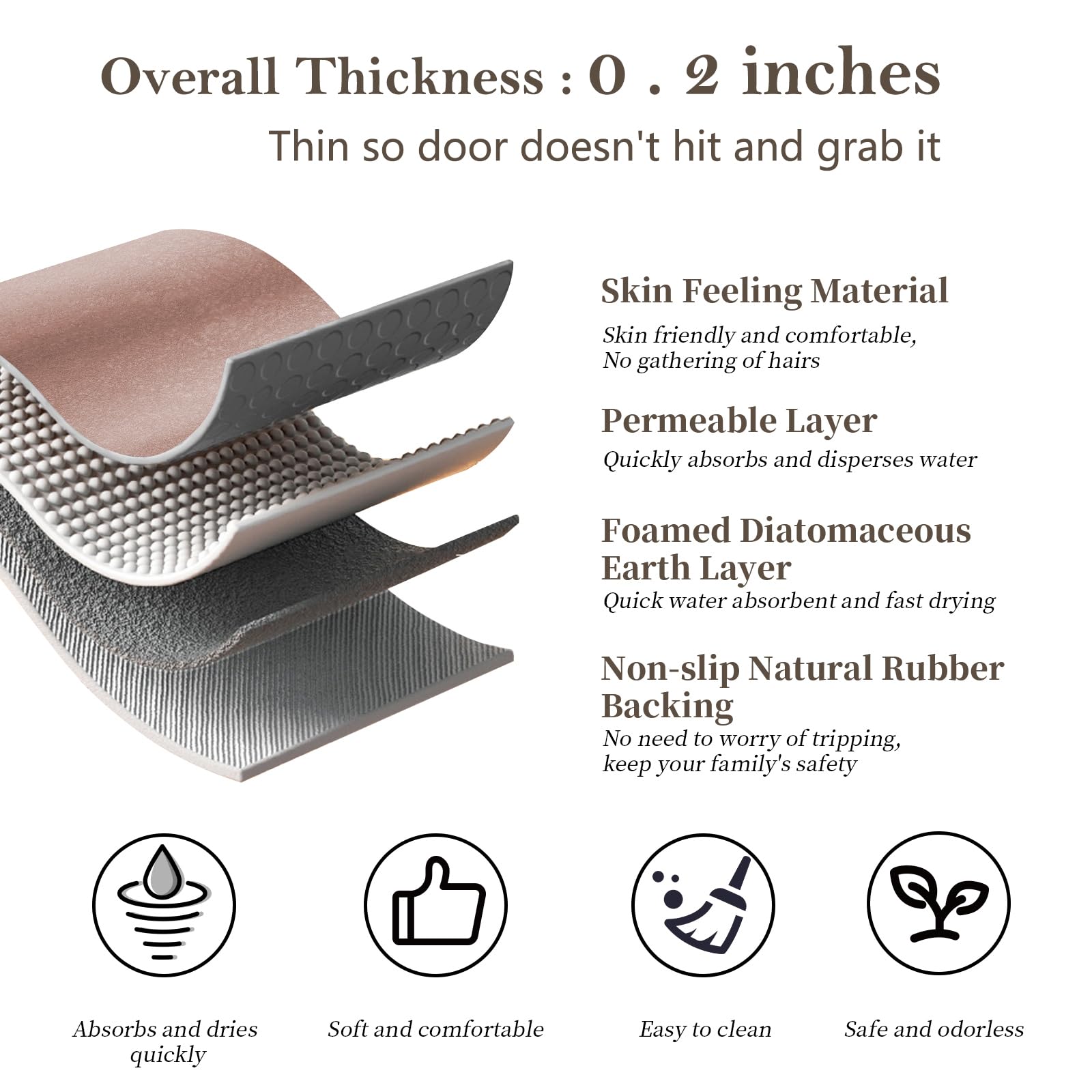 Blush Pink Diatomaceous Earth Bath Mat 15.7''X47.2'' Extra Long Bathroom Mat Large Fast Dry Super Absorbent Non-Slip Rubber Back