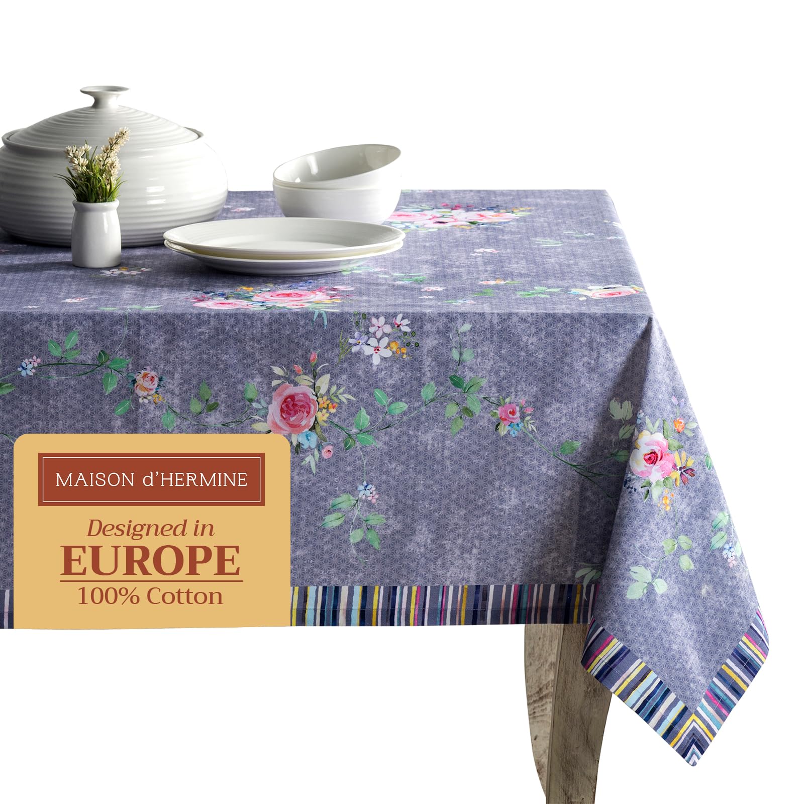 Maison d Hermine Table Cloth Rectangle Table 100% Cotton 54 x 72 Inches Tablecloth for Dining Room, Farmhouse, Home, Party, Fes