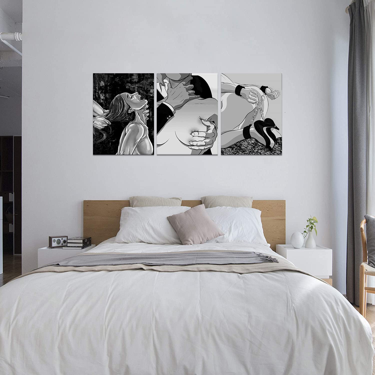 Sexy Lovers Wall Art 3 Panels Couple Poster Abstract Body Art Black And White Picture Sexy Women Paintings Canvas Artwork For Li