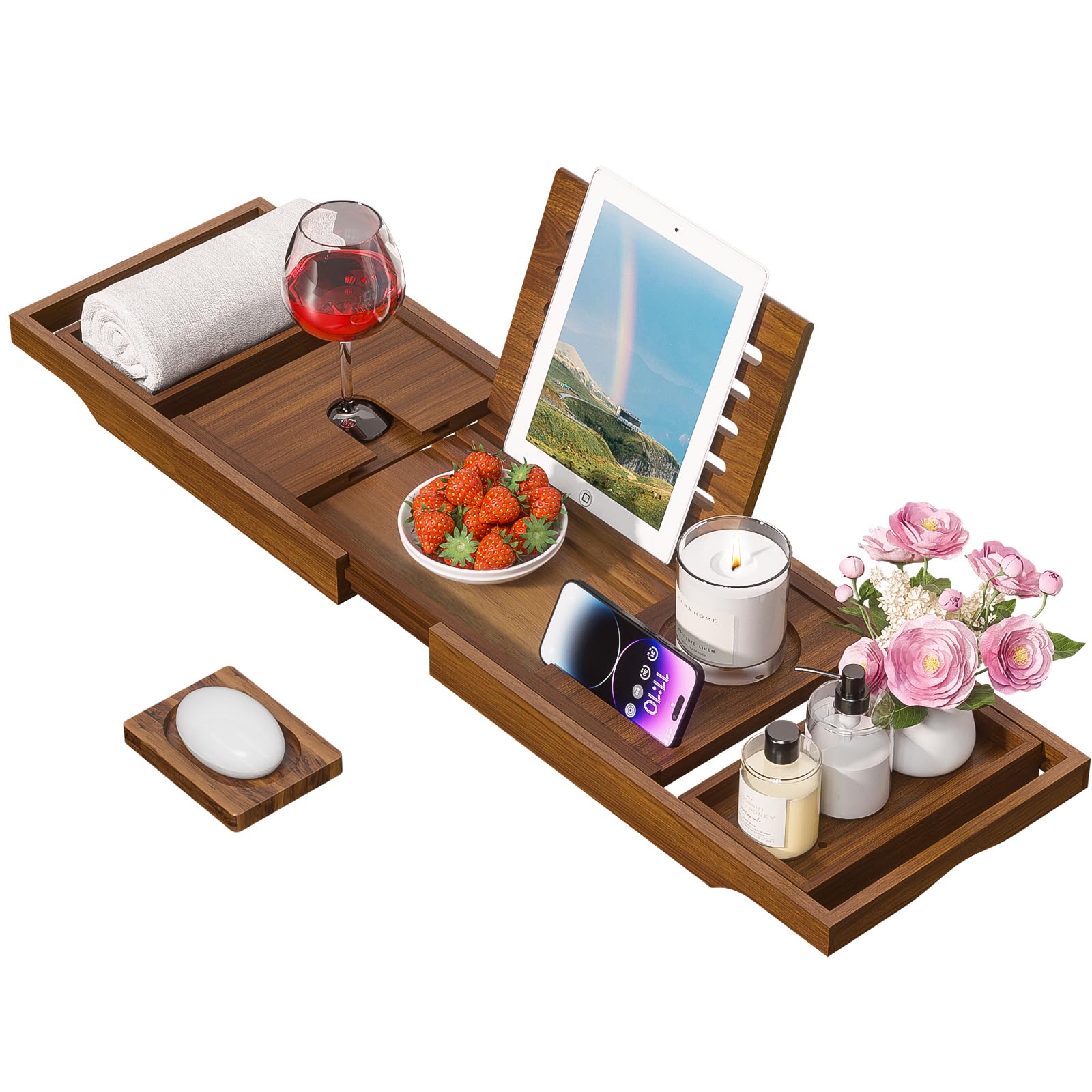 Kiasthome Teak Bathtub Tray, Bath Tray For Tub Bathroom Table Tray Expandable Wood Tub Tray For Bathtub, As Unique Housewarming,